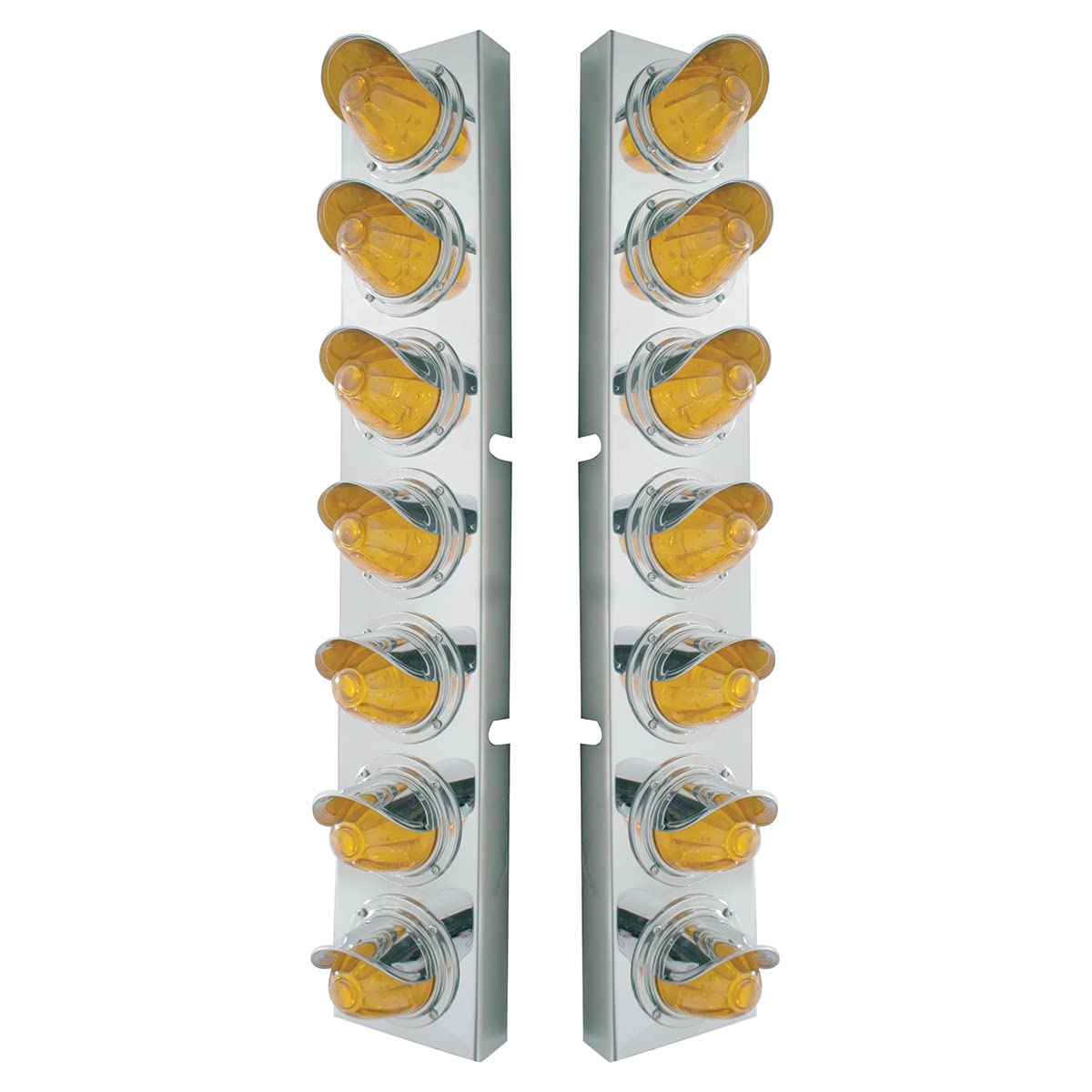 United Pacific 37366 Stainless Steel Front Air Cleaner Bracket with Visor Bezel & 14 Watermelon LED Lights (11 LEDs per Light) for Kenworth Trucks – Amber LED/Amber Lens - Set of 2 - Heavy Duty Truck Accessories for Improved Visibility & Style