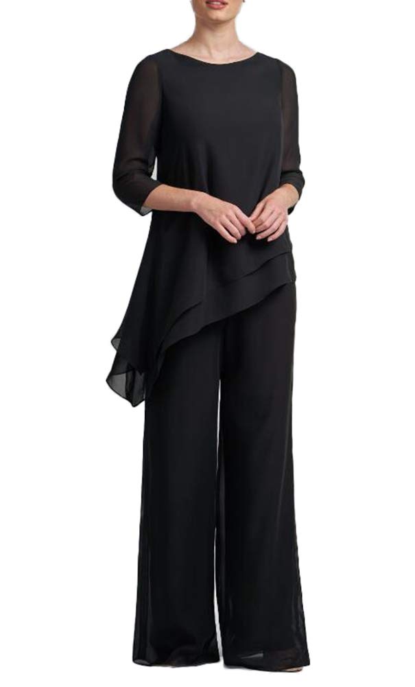 Elegant Women's Chiffon 2-Piece Long Sleeve Mother of the Bride Pantsuit Set - Wedding Guest Outfit for Formal Occasions, Evening Events & Special Celebrations