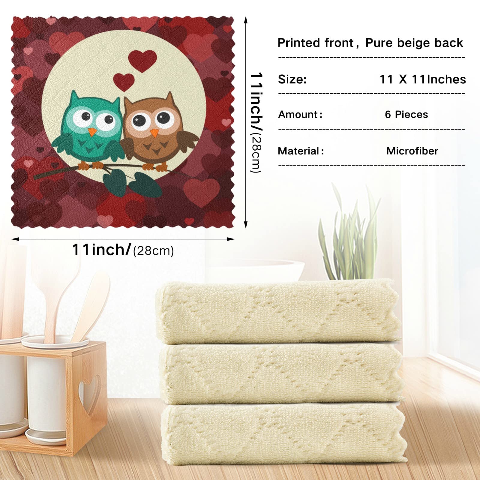 VIGTRO Owl Dish Towels 6 Pack - Super Absorbent, Fast Drying for Kitchen & Gifts