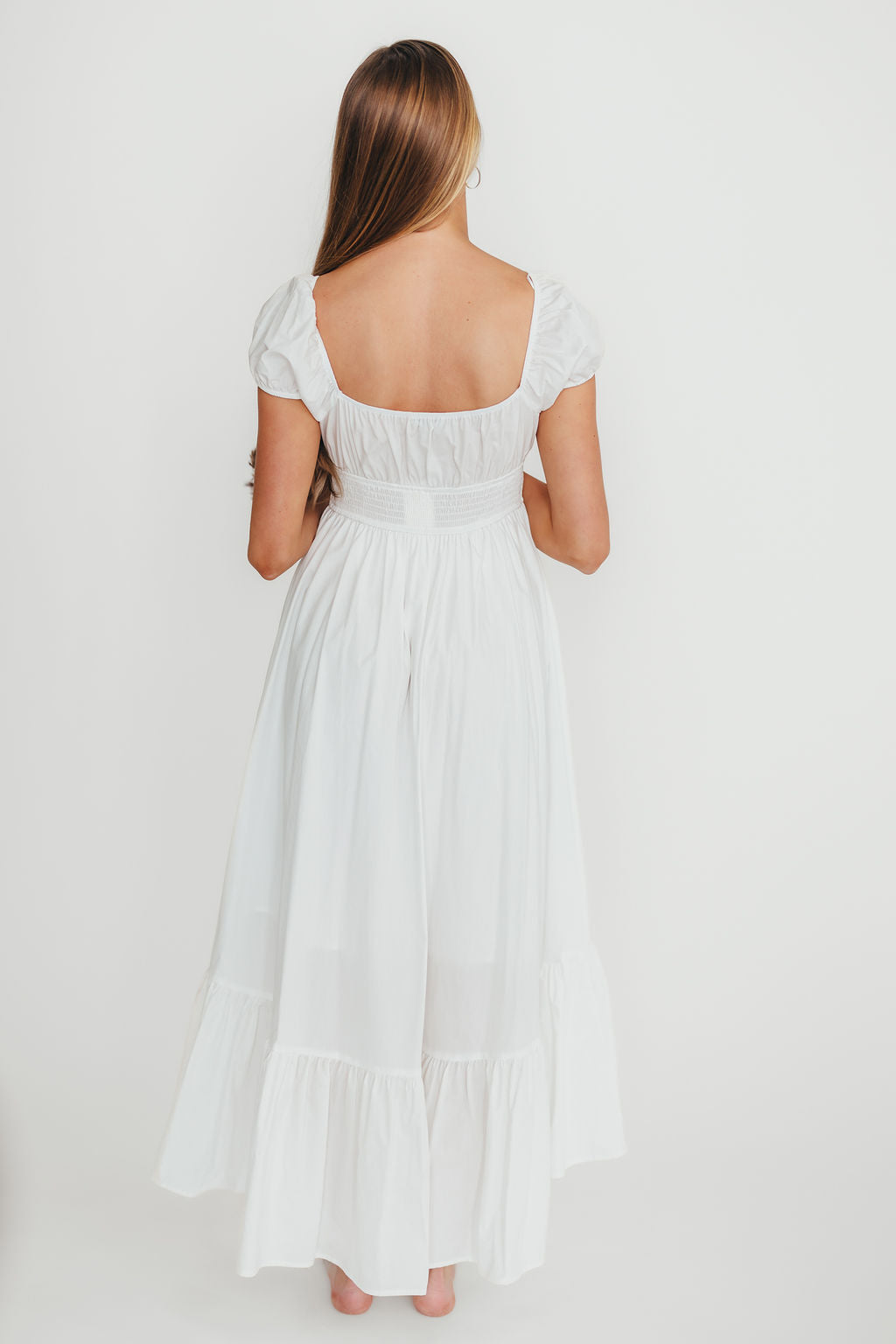 Hannah White Midi Dress for Women - Elegant Flowy Summer Dress for Casual Outings, Weddings & Beach Vacations