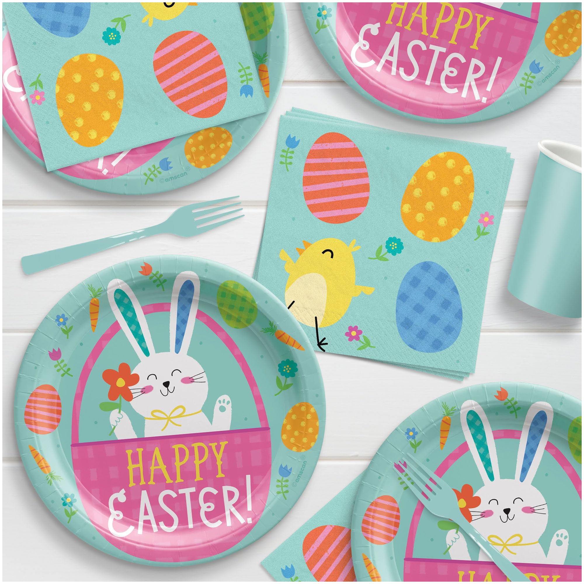 Easter Party Supplies - 16 Bunny & Chick Spring Paper Plates & Napkins Set for Easter Brunch, Spring Celebrations & Holiday Gatherings
