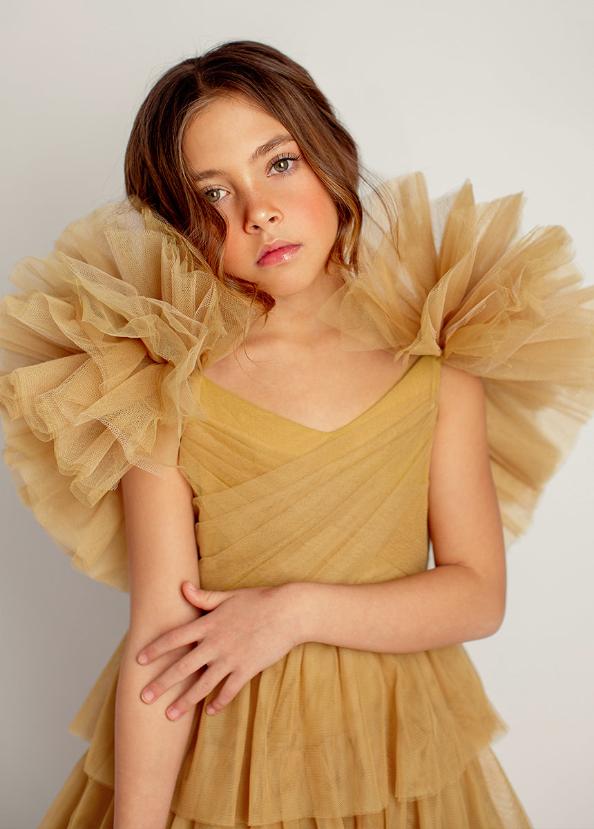 Briony Impact Dress in Butterscotch - Elegant A-Line Midi Dress for Women | Perfect for Weddings, Parties & Special Occasions