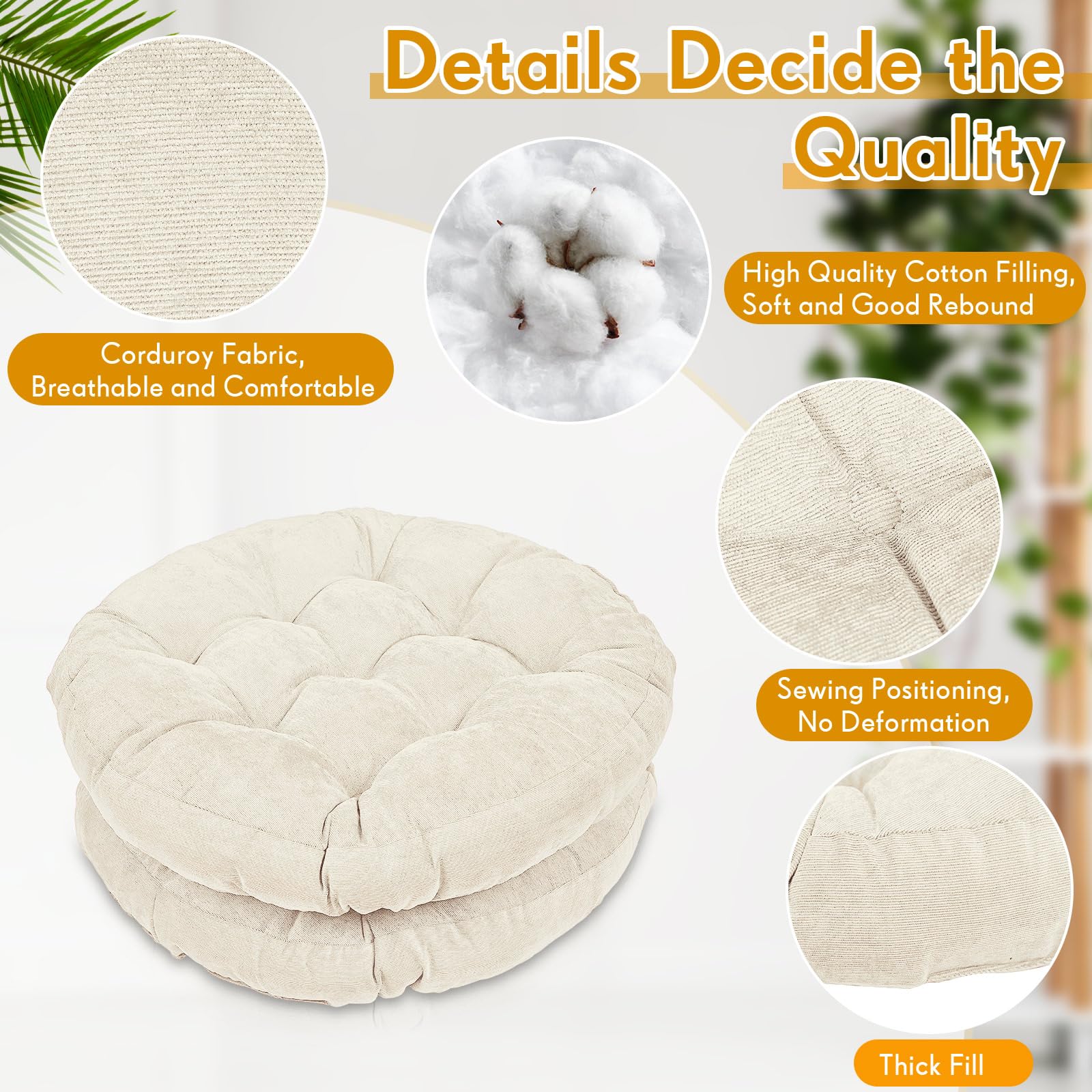 Jerify 4-Pack 22x22 Inch Large Round Floor Pillows - Meditation Cushions for Adults, Yoga Seating Pillow, Comfortable Floor Cushion for Living Room, Bedroom & Outdoor Use - Perfect Gift for Christmas (Beige)