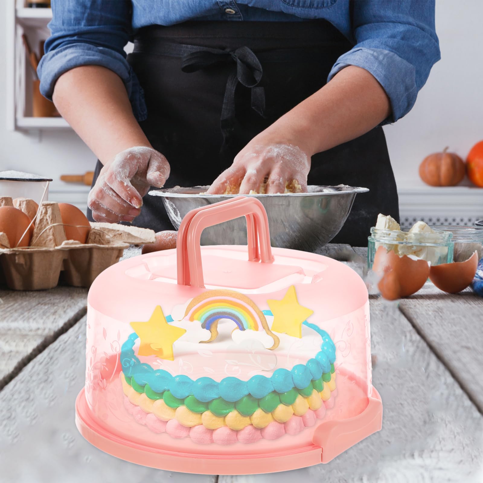 Amosfun 8-Inch Plastic Cake Storage Container with Lid & Handle - Portable PP Cake Box for Birthday, Wedding & Party Desserts - Perfect for Baking, Transporting & Storing Cakes