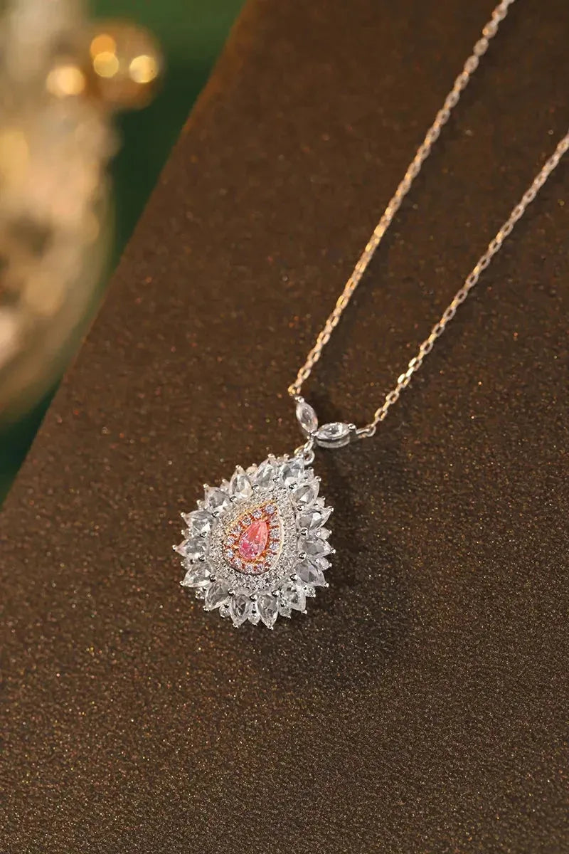 18K White Gold Pink Diamond Pendant Necklace for Women - Romantic Real Natural Diamond Jewelry Gift for Anniversary, Valentine's Day & Special Occasions