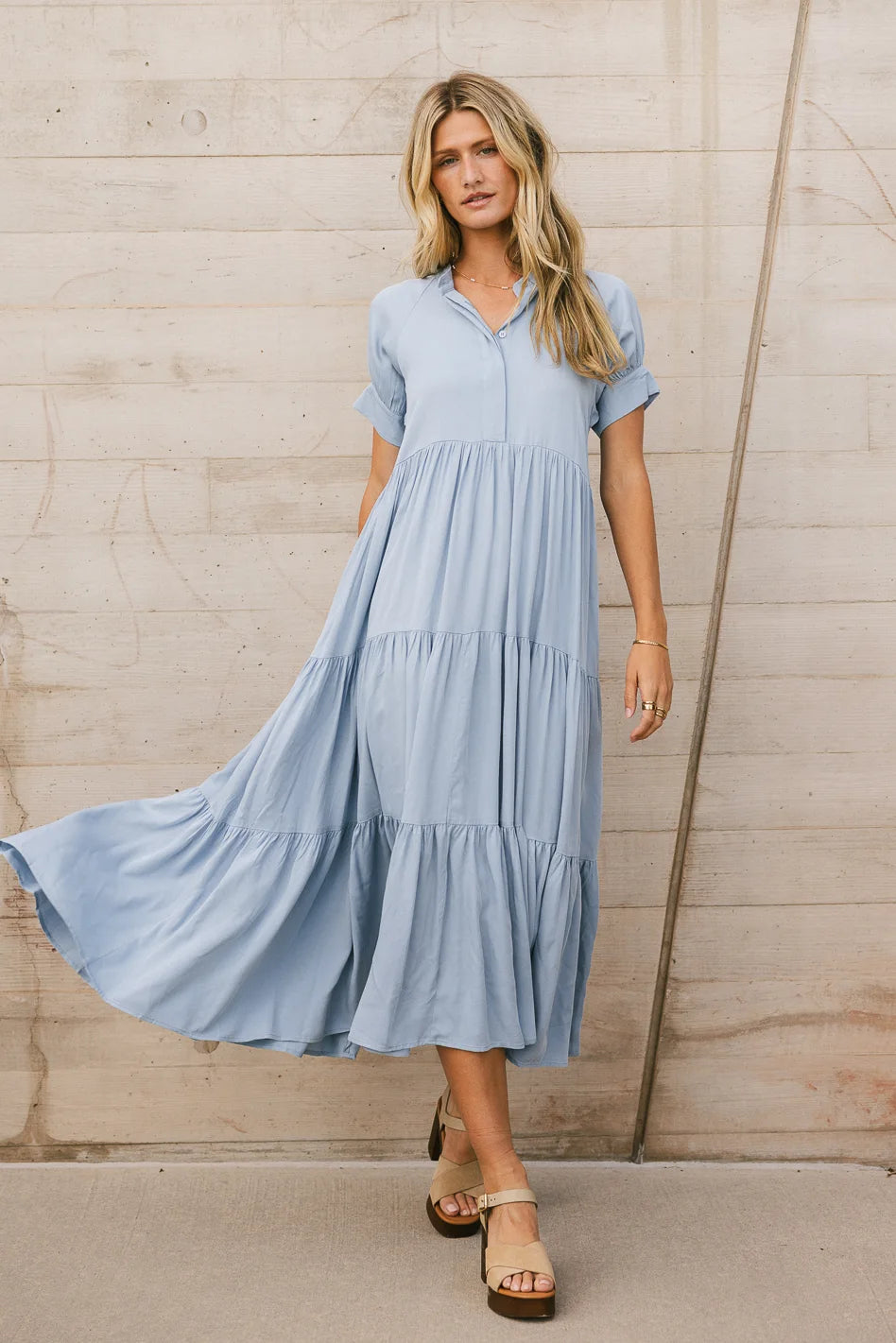Amanda Blue Tiered Maxi Dress for Women - Elegant Flowy Summer Dress for Beach, Wedding & Party | Final Sale