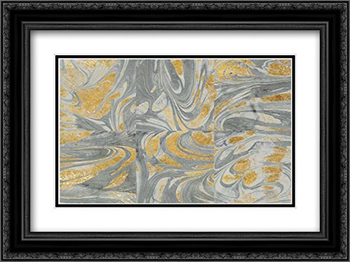 Wild Apple Portfolio 18x15 Black Ornate Framed Double Matted Museum Art Print - Marbled Abstract Neutral Wall Decor for Living Room, Bedroom & Office