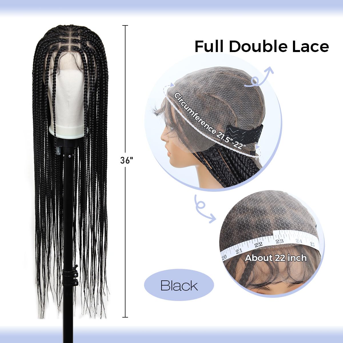 KRALER 36 Inch Knotless Box Braid Wig for Black Women - Double Lace Front Human Hair Wig with Pre-Plucked Hairline & Baby Hair | Perfect for Protective Styling, Everyday Wear & Special Occasions