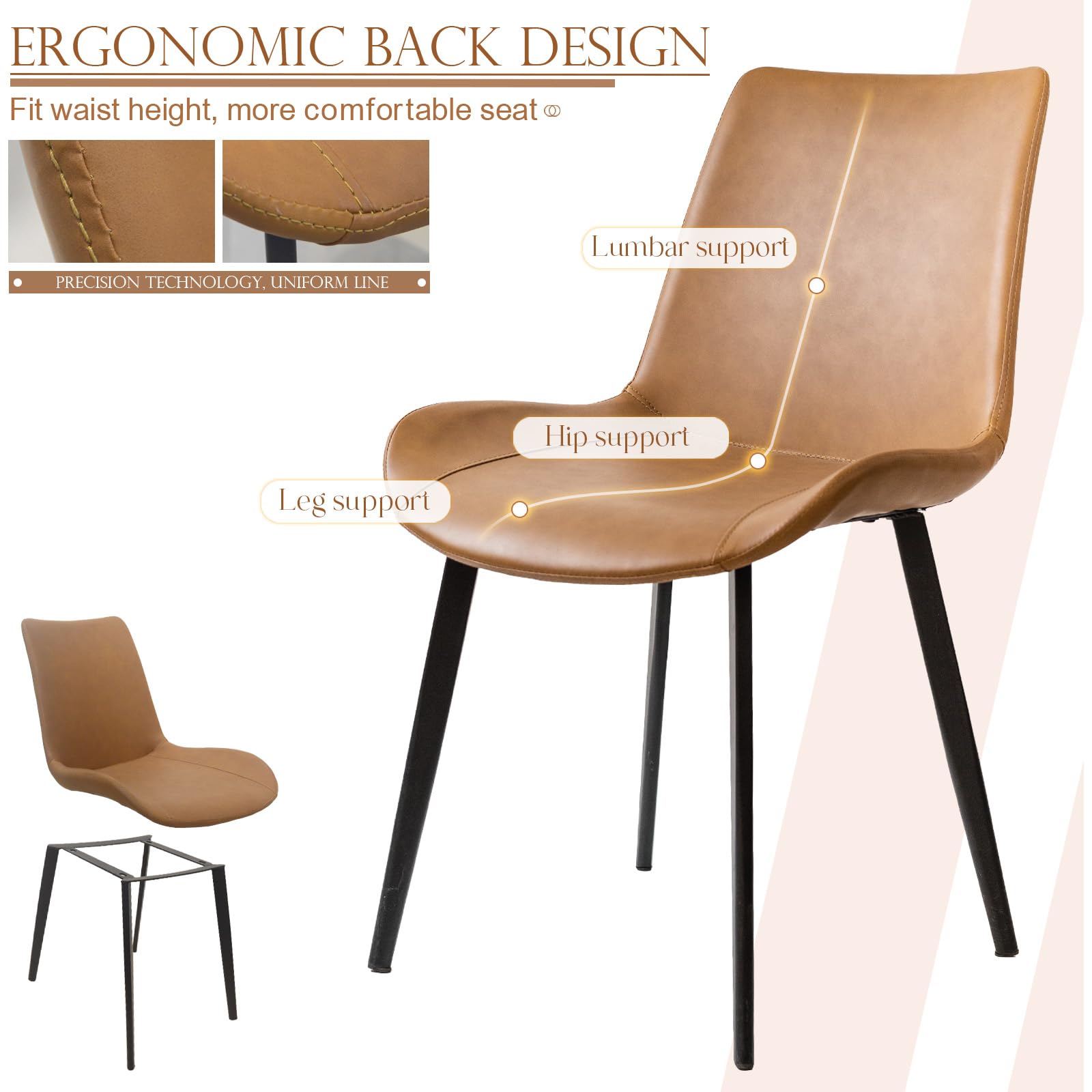Modern PU Leather Dining Chairs Set of 2 - Sturdy Metal Legs & Upholstered Seats - Brown Accent Side Chairs for Kitchen, Living Room & Dining Room - Perfect for Family Dinners & Entertaining Guests