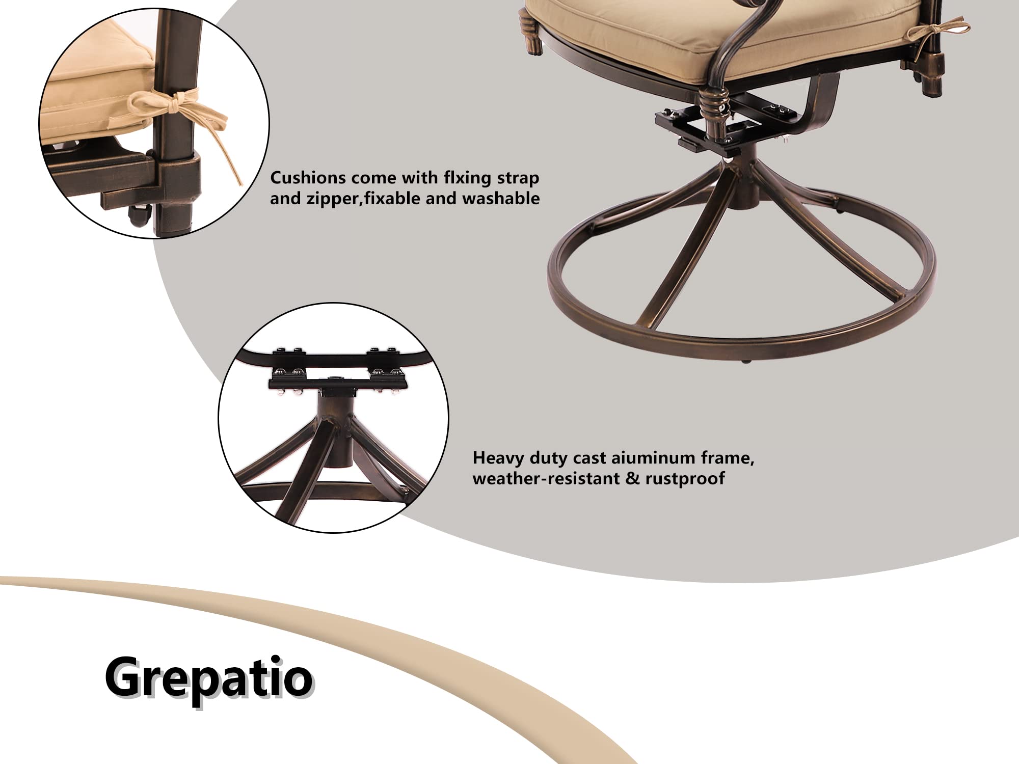 Grepatio 3-Piece Cast Aluminum Patio Dining Set - All-Weather Outdoor Bistro Set with 2 Lattice Weave Chairs & 1 Table with Umbrella Hole - Durable Garden Furniture for Patio, Deck, Backyard, Poolside Dining and Outdoor Entertaining