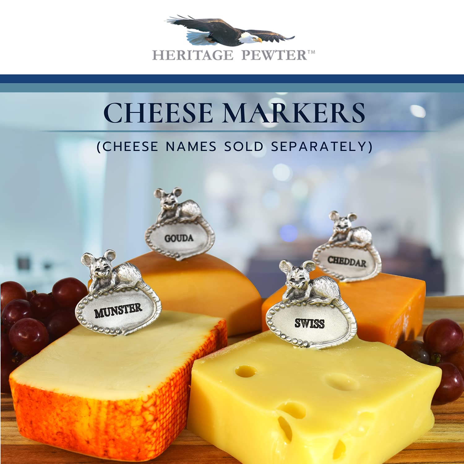 Premium Jarlsberg Cheese Marker - Elegant Pewter Cheese Label for Weddings, Parties & Gifts | Perfect for Charcuterie Boards, Cheese Platters & Housewarming Events
