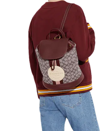 Coach Dempsey Drawstring Backpack - Signature Jacquard Fabric with Coach Patch & Stripe Design - Perfect for School, Travel & Everyday Use