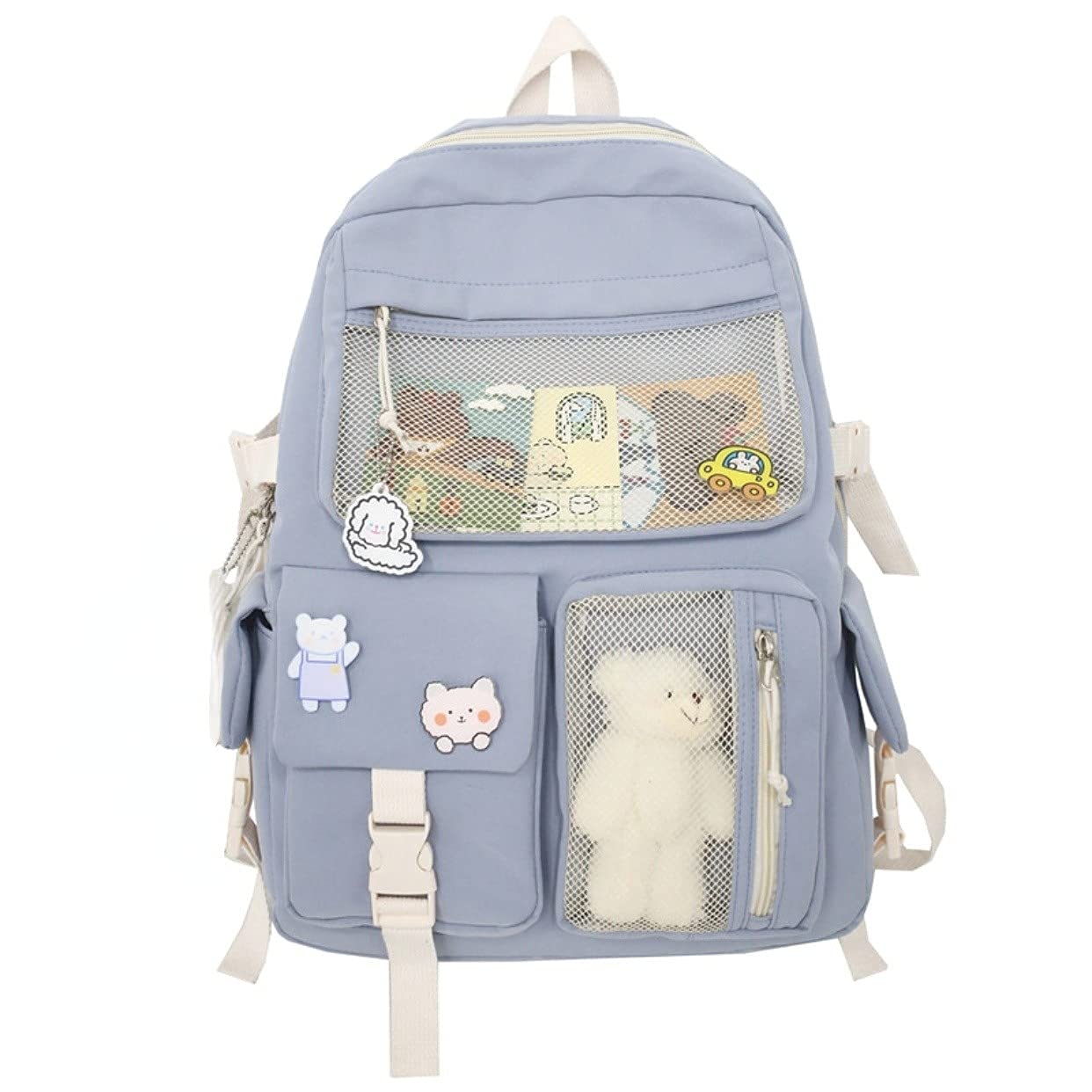 AZURES Kawaii Backpack with Cute Pins & Accessories - Aesthetic School Backpack for Girls & Teens - Medium Size (Purple) - Perfect for School, College, Travel & Daily Use