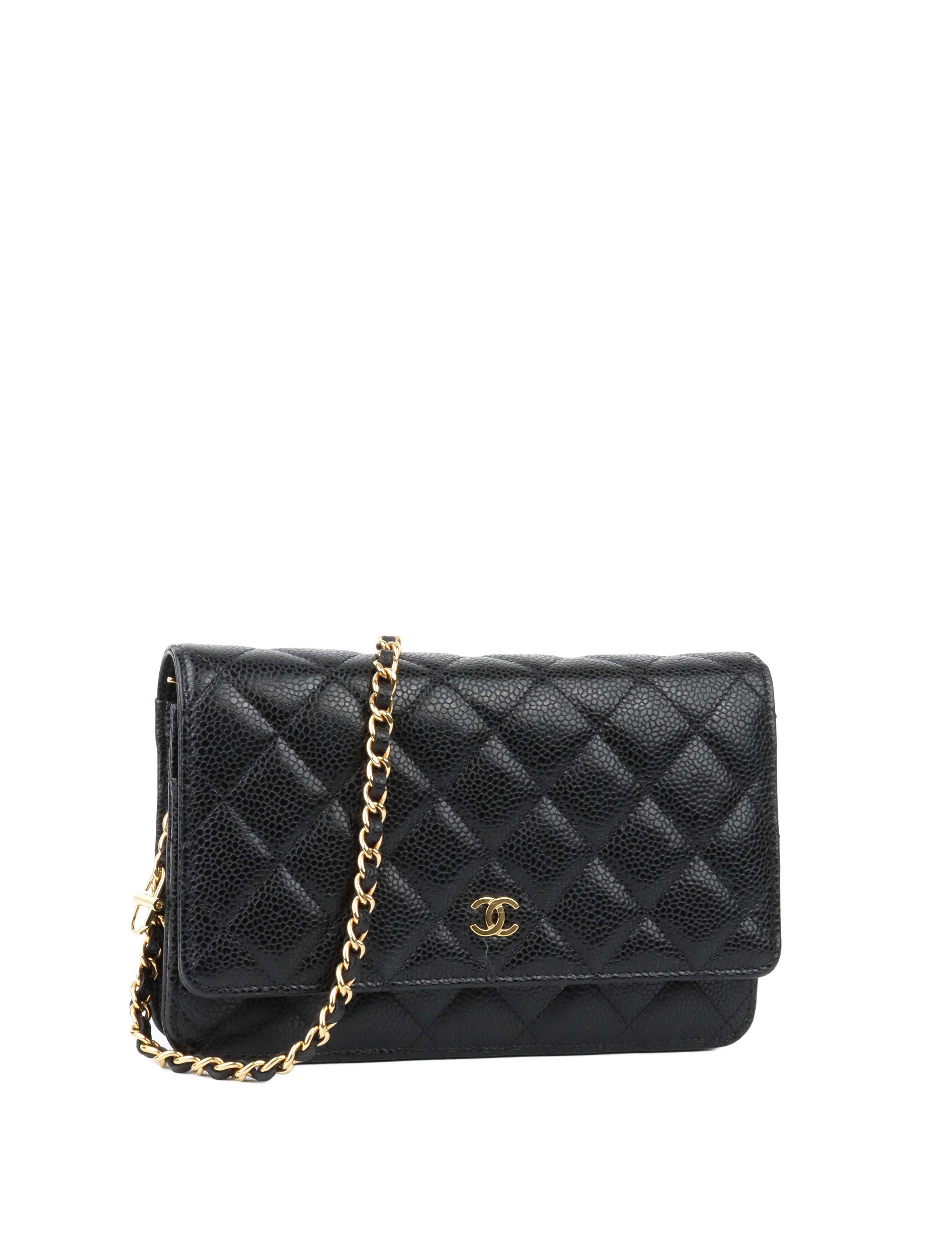 Chanel Black Caviar Leather Wallet on Chain with Gold Hardware - Luxury Crossbody Bag for Women, Perfect for Evening Events & Daily Use
