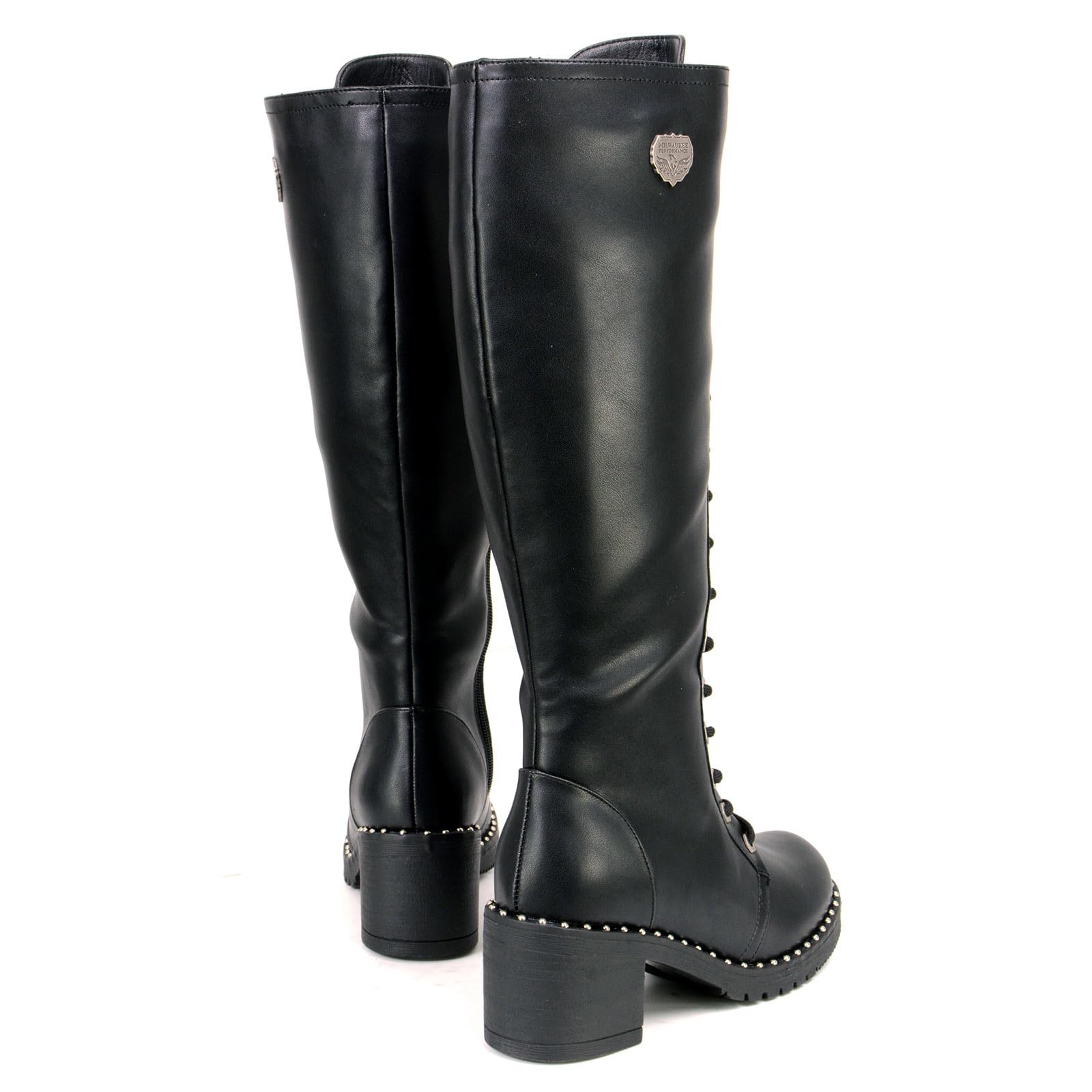 Milwaukee Leather MBL9442 Women's Black Lace-Up Tall Biker Fashion Boots with Platform Heel & Studs - Stylish Motorcycle Riding Boots for Women, Perfect for Biker Events, Night Out & Fashion Streetwear