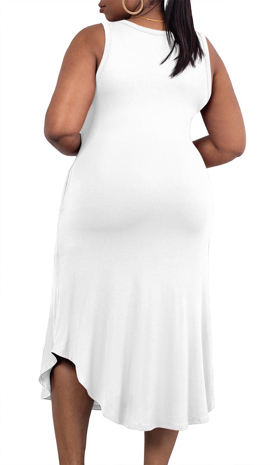 POSESHE Women's Plus Size Sleeveless V-Neck Sundress - Casual Summer Cocktail Dress with Pockets for Wedding Guest & Beach Outings 2024