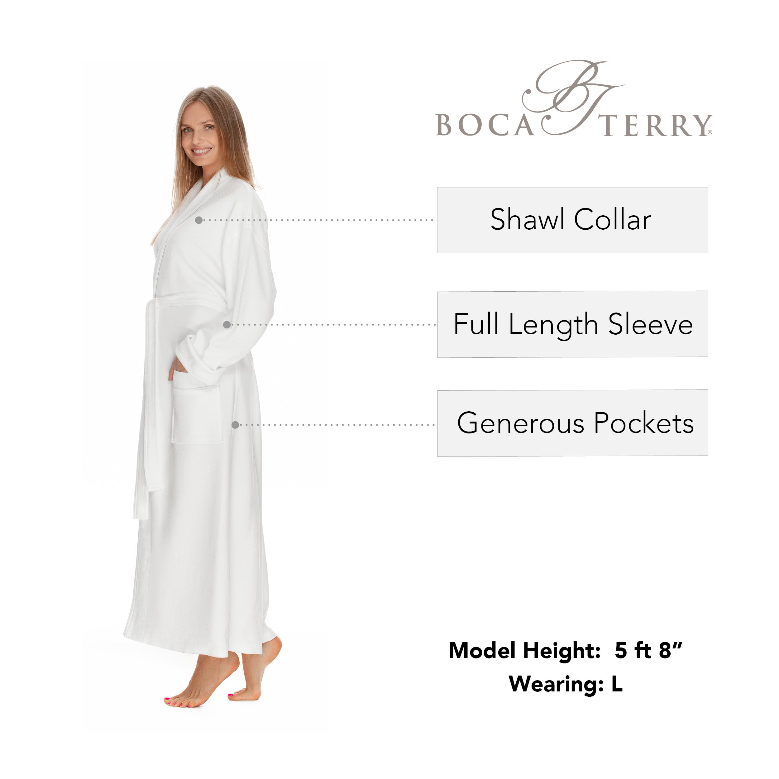 Boca Terry Women's Soft Waffle Knit Robe - Long Luxurious Spa Bathrobe for Resort & Hotel Use - Cozy Loungewear for Relaxation at Home
