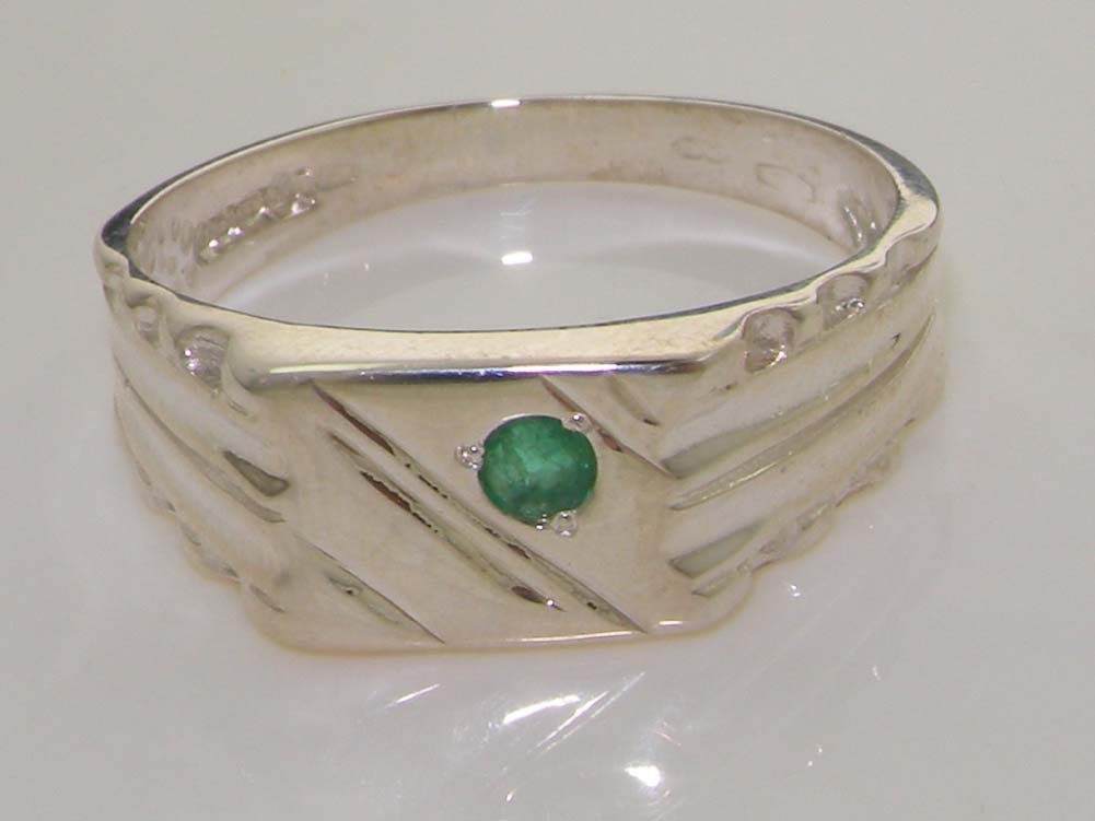 925 Sterling Silver Genuine Emerald Men's Signet Ring - Elegant Anniversary Gift for Him, Wedding Band, Birthday Present, Special Occasion Jewelry