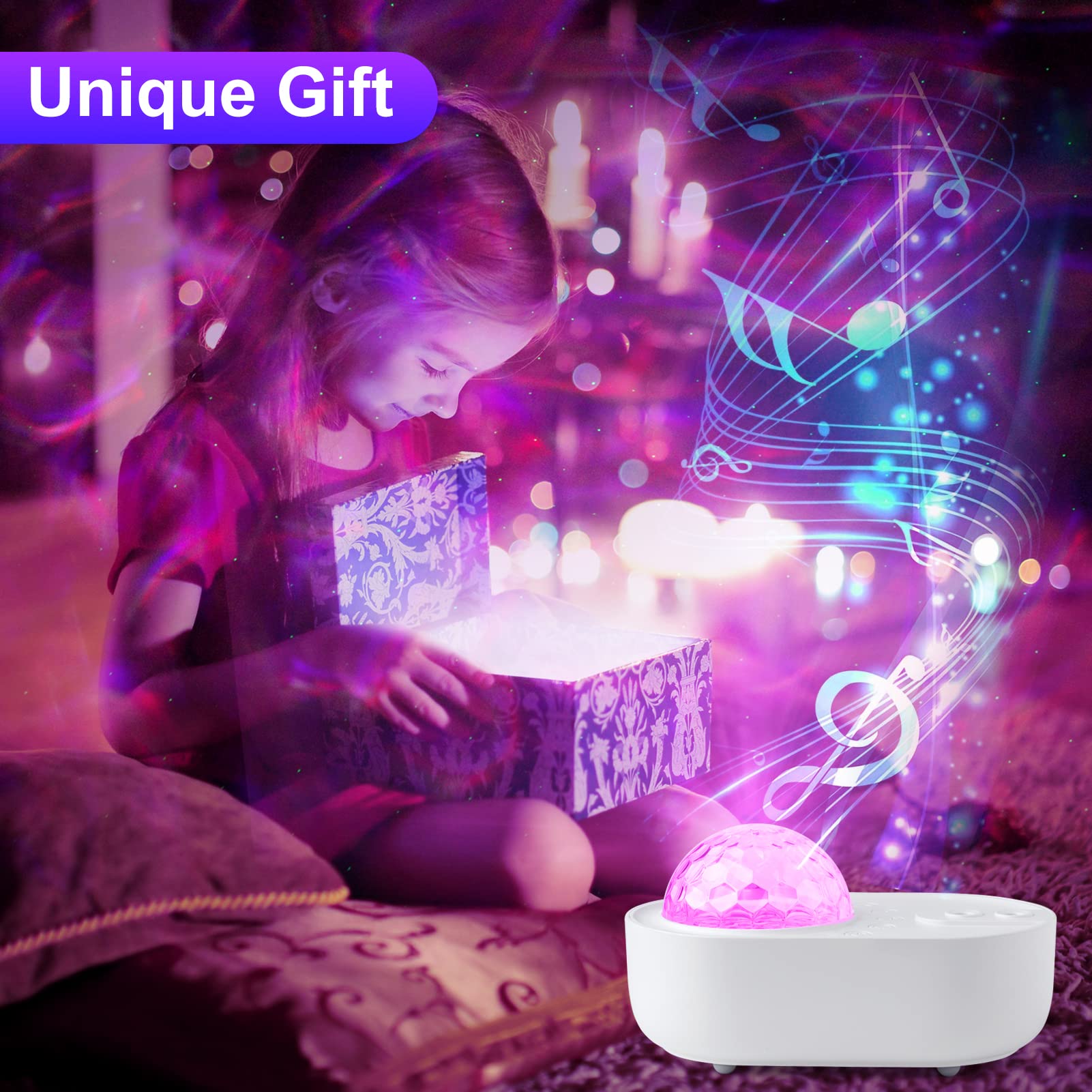 3-in-1 Galaxy Star Projector Night Light with Bluetooth Speaker & White Noise | Remote Control | Home & Bedroom Decor | Perfect Christmas & Birthday Gift for Kids, Women & Men (White) - Create Relaxing Atmosphere for Nursery, Meditation & Romantic Nights