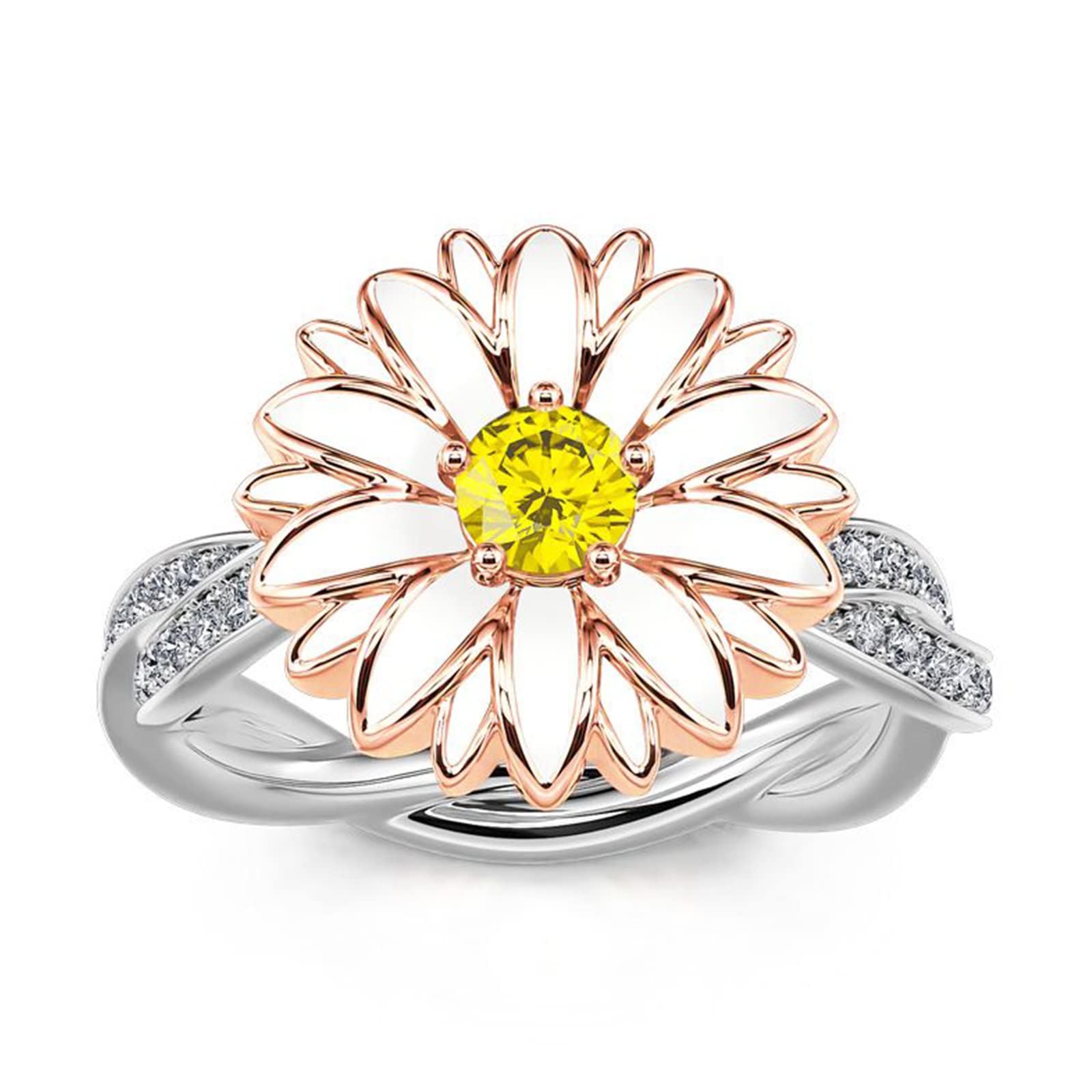Jeulia Sterling Silver Daisy Flower Rotating Fidget Ring for Women - Cubic Zirconia Anxiety Relief Engagement Promise Ring with Birthstone & Gift Box - Perfect for Valentine's Day, Stress Relief & Everyday Wear