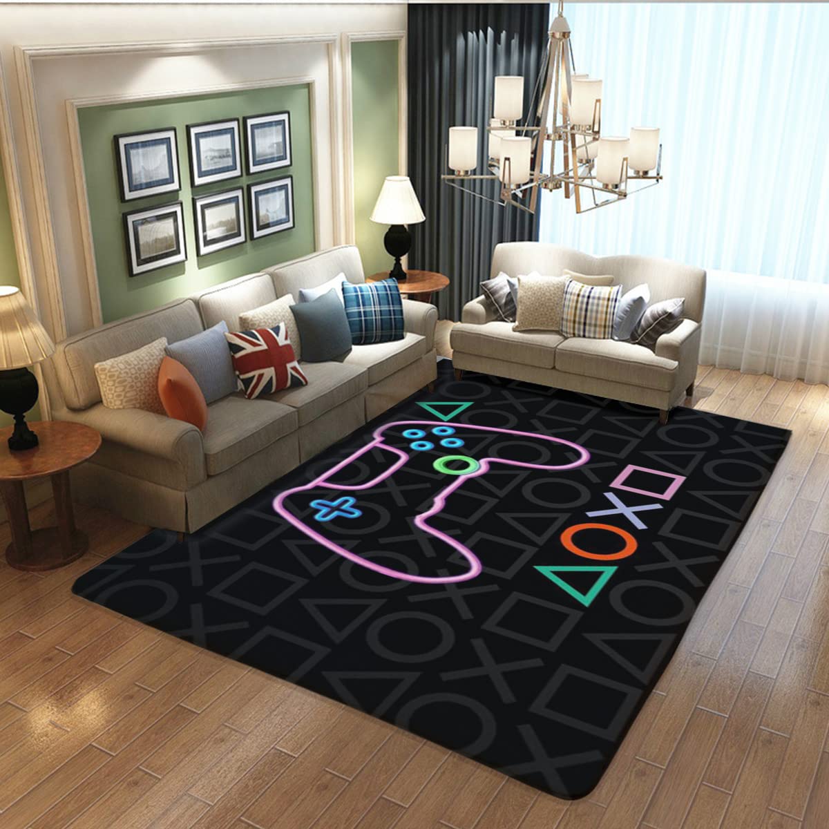 3D Printed Large Game Area Rugs 63x94 Inches - Non-Slip Gamer Carpet for Living Room & Bedroom - Controller Design Floor Mat Perfect for Boys Gifts & Gaming Room Decor - Polyester Crystal Surface Rug for Enhanced Gaming Experience
