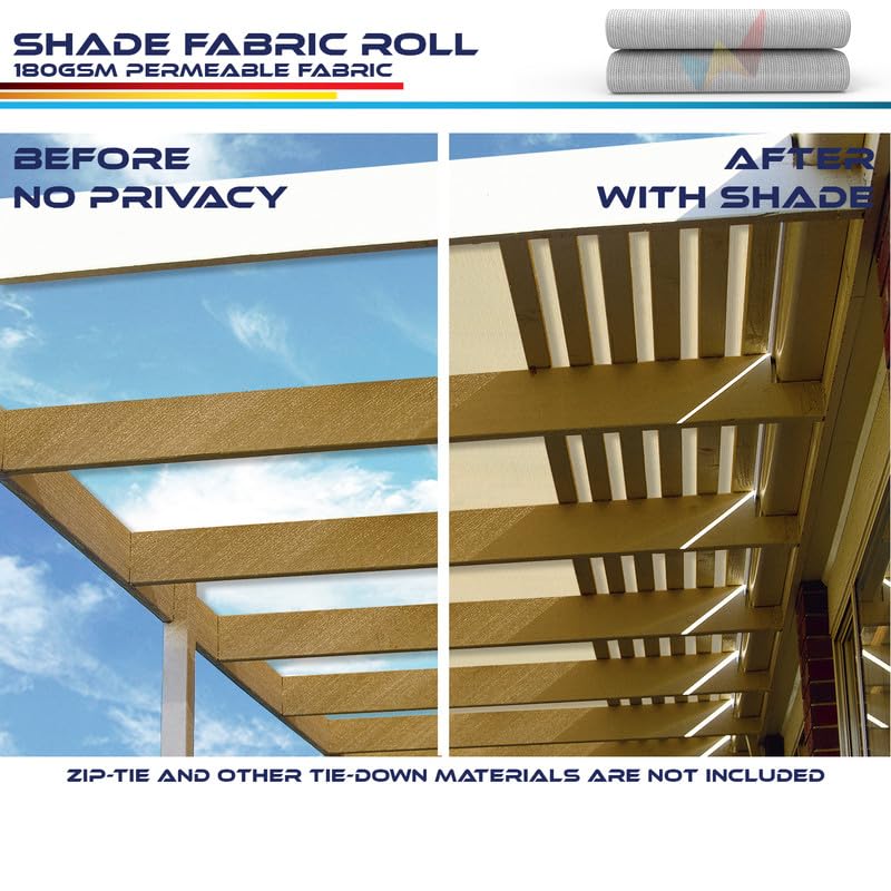 8'x37' Sun Shade Fabric Roll - UV Blocking Shade Cloth for Outdoor Pergola, Patio, Backyard & Garden - Windproof Greenhouse Cover in Light Grey - Perfect for Sun Protection, Privacy Screens & Plant Shading