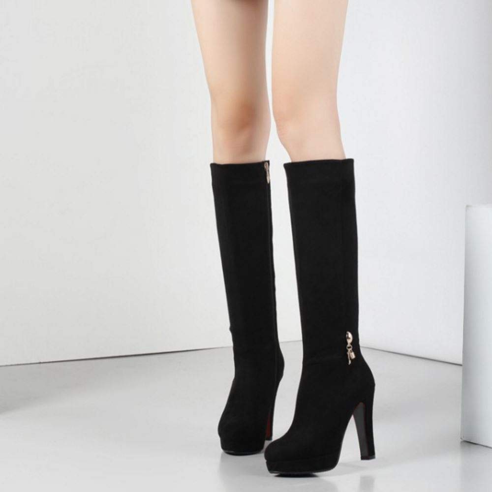 Scaruki Women's Elegant Mid-Calf Boots with Block Heels & Platform - Stylish Fall/Winter Fashion for Office, Party & Date Night Outfits