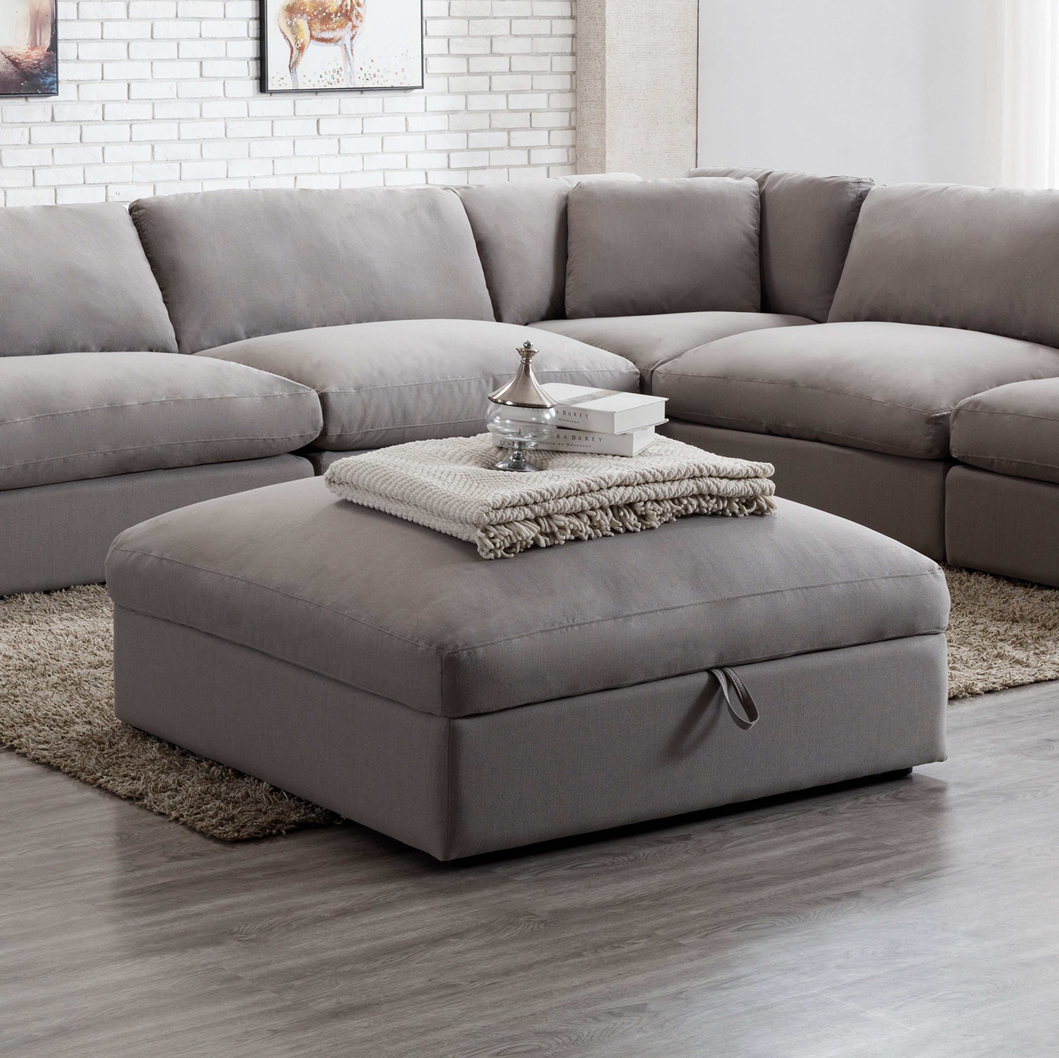 Rivas Contemporary Feather Fill Ottoman in Graphite - Stylish and Comfortable Footrest for Living Room, Bedroom, or Office