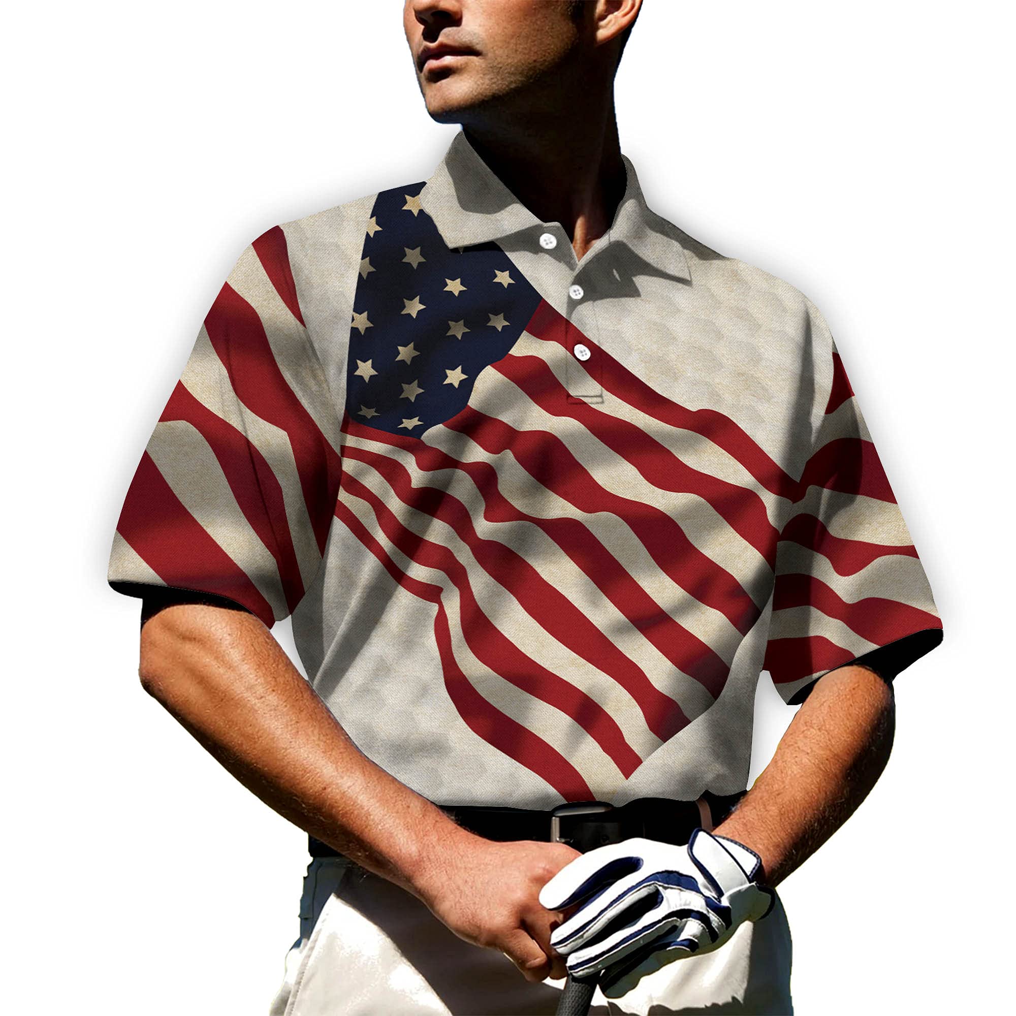 TEEMAN Personalized American Flag Patriotic Golf Shirt for Men - Moisture Wicking Dry Fit Short Sleeve Performance Polo - Perfect for Golf Tournaments, 4th of July Celebrations & Patriotic Events