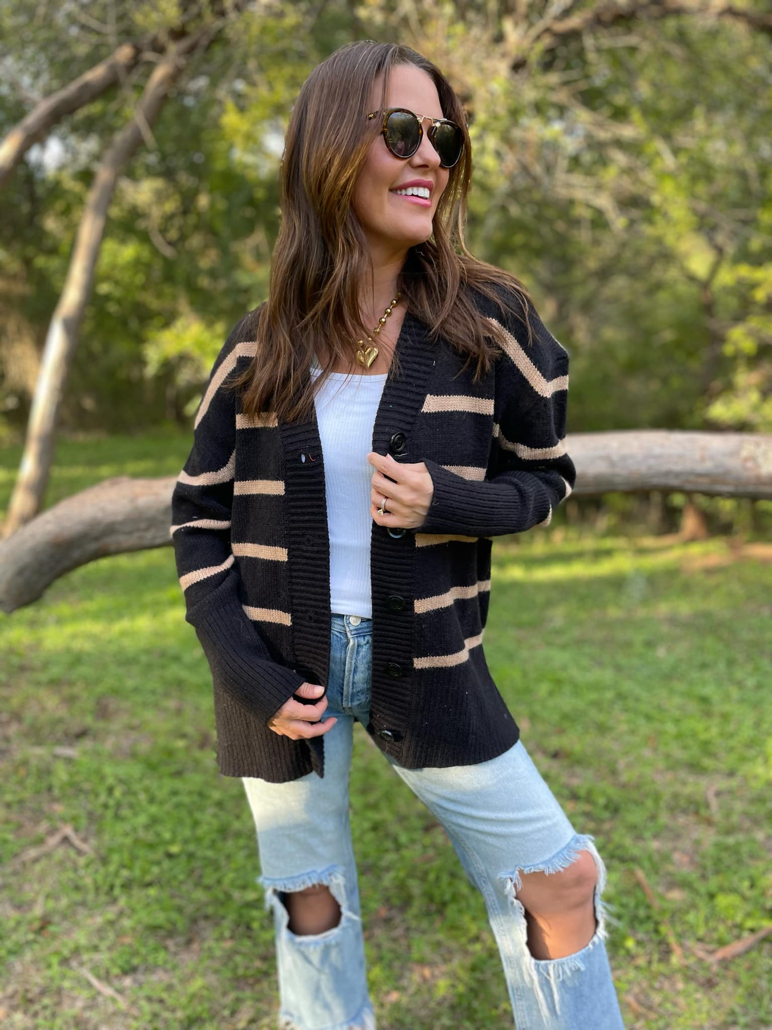 Brooks Striped Cardigan for Women - Soft Knit Long Sleeve Open Front Sweater | Perfect for Fall & Winter Layering, Office Wear & Casual Outfits