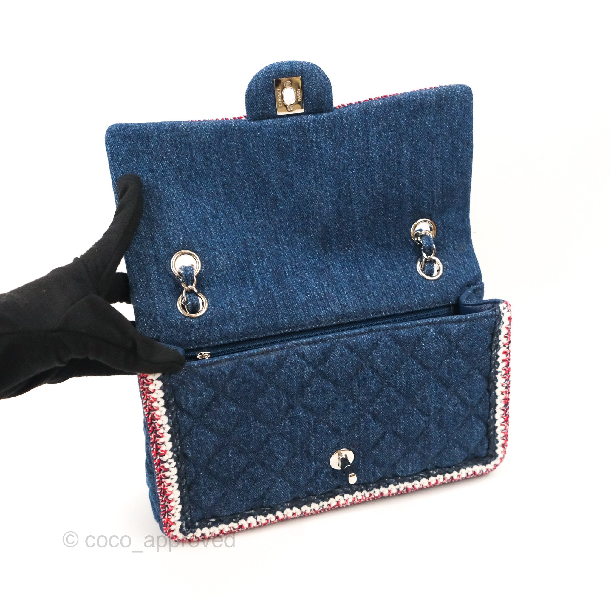 Chanel Classic Flap Bag Dark Blue Denim with Braided Silver Hardware 18A Collection - Luxury Designer Handbag for Women, Perfect for Evening Events & Special Occasions
