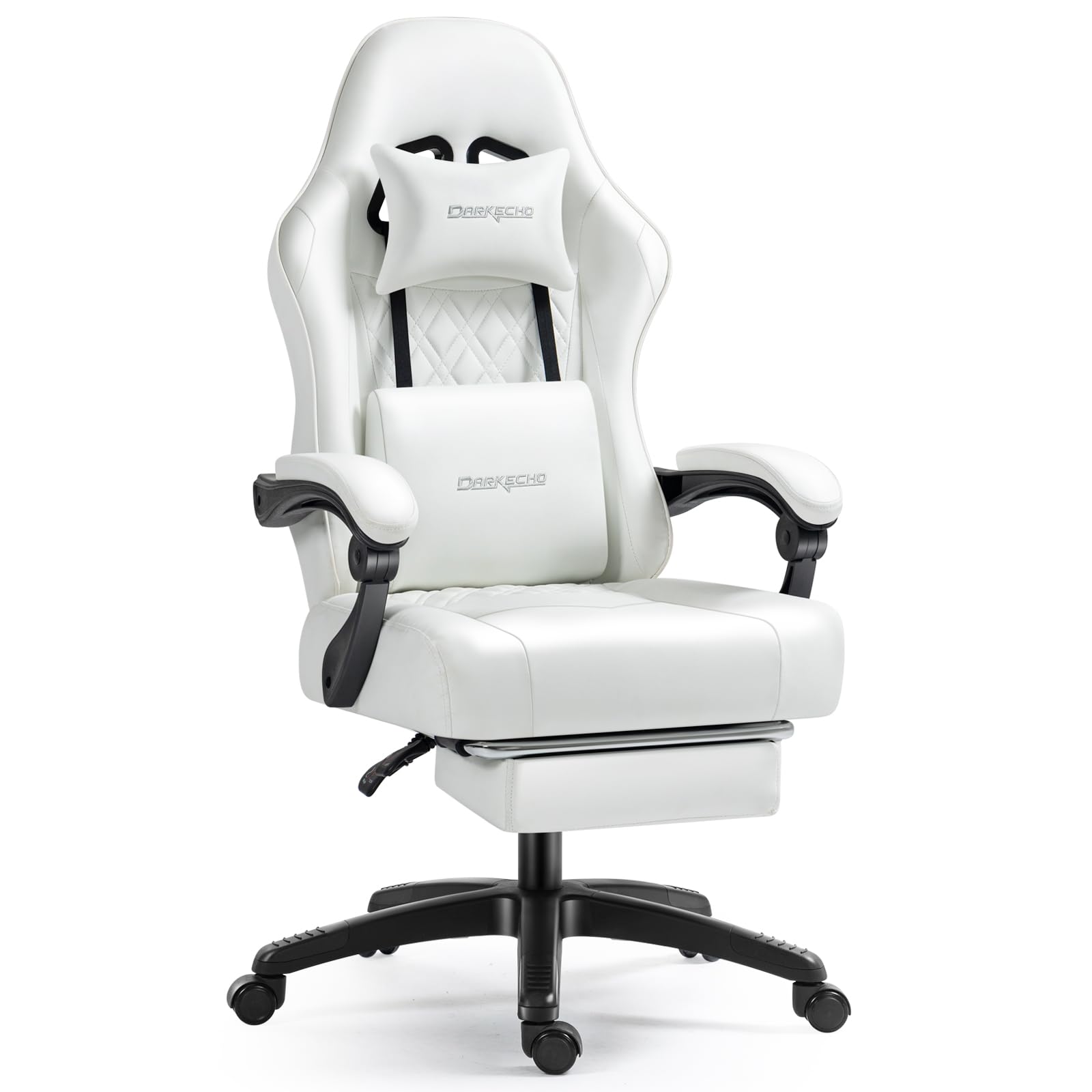 Darkecho Ergonomic Gaming Chair with Pocket Spring Cushion & Massage - Adjustable Office Chair with Footrest, Linkage Armrests, Headrest & Lumbar Support - White - Perfect for PC Gaming, Home Office & Esports Comfort