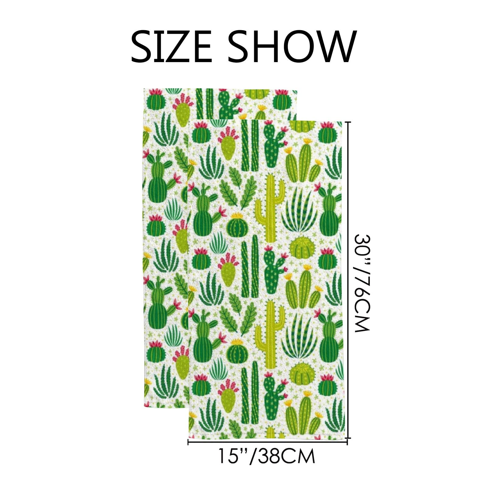 Vantaso 2-Pack Soft Absorbent Bath Hand Towels - Cactus Succulents Floral Design for Kitchen, Bathroom & Hotel Use | Quick-Drying Fingertip Towels Perfect for Summer, Spa Days & Guest Bathrooms