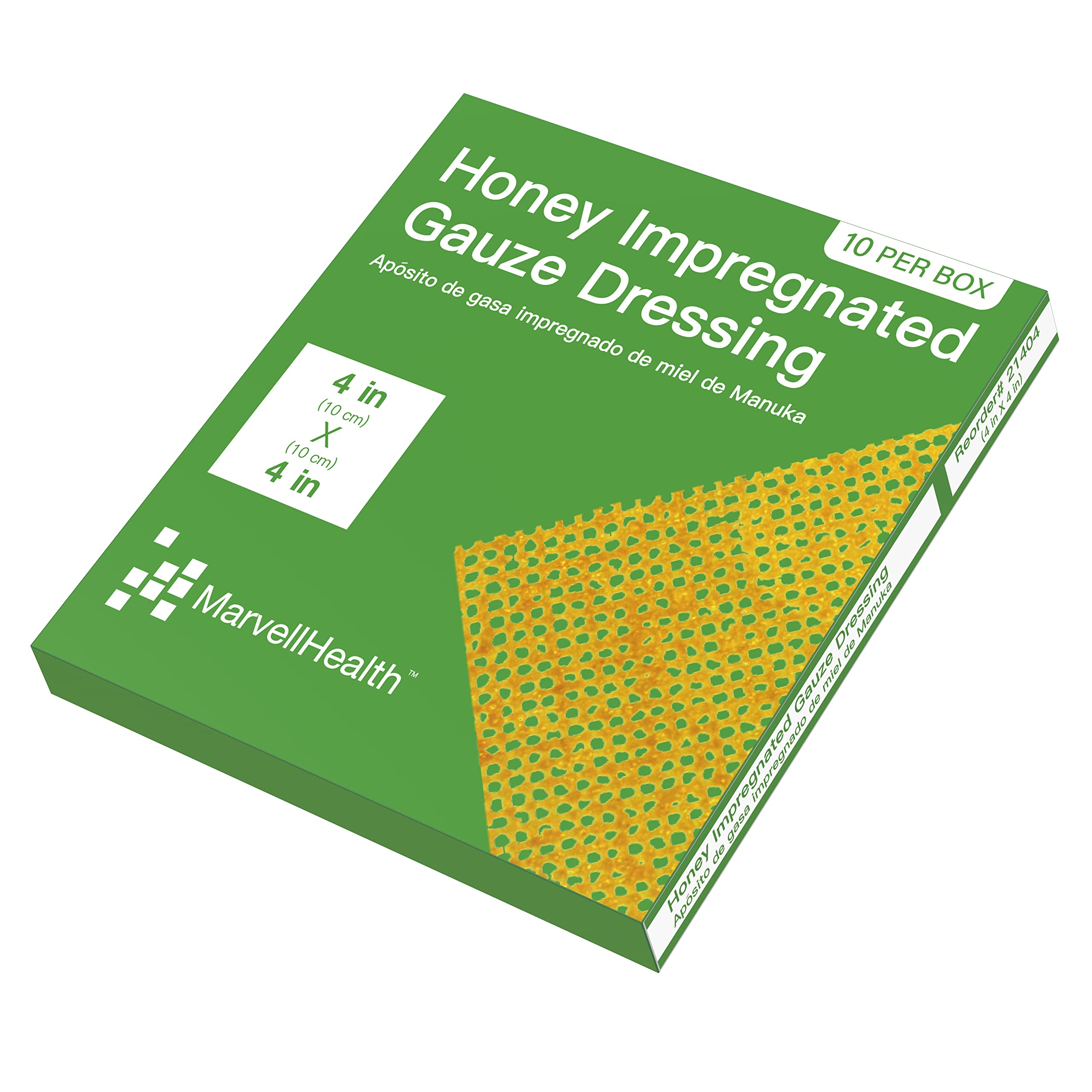 MarvellHealth Honey Gauze Dressing 4x4, 10 Sterile Pads for Diabetic Ulcers & Burns - Fast Healing Medical Bandage for Wound Care