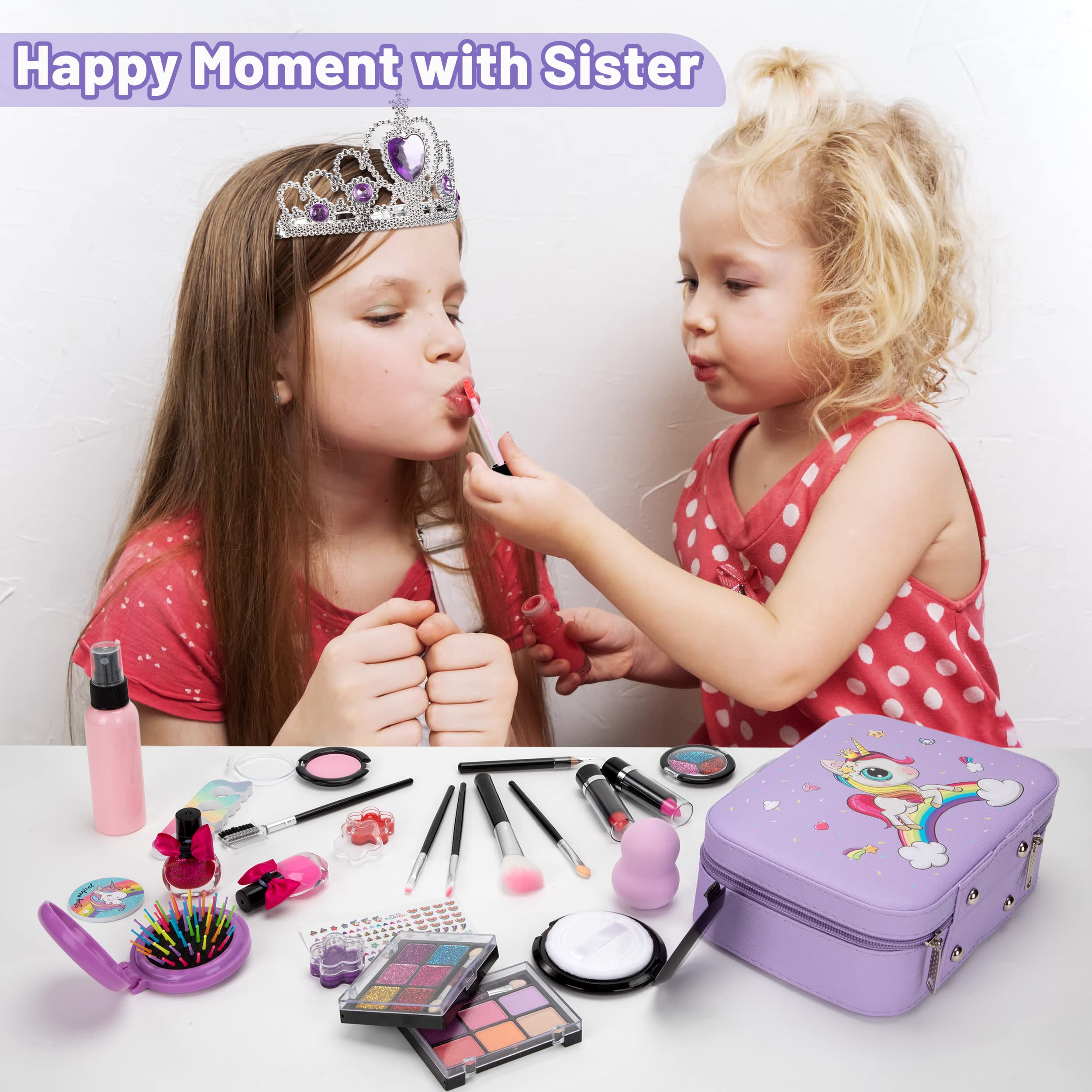 Washable Kids Makeup Toy Set, Unicorn Princess Cosmetic Kit with Travel Case - Birthday Gift for Girls Ages 4-12 - Perfect for Pretend Play, Dress-Up & Party Fun