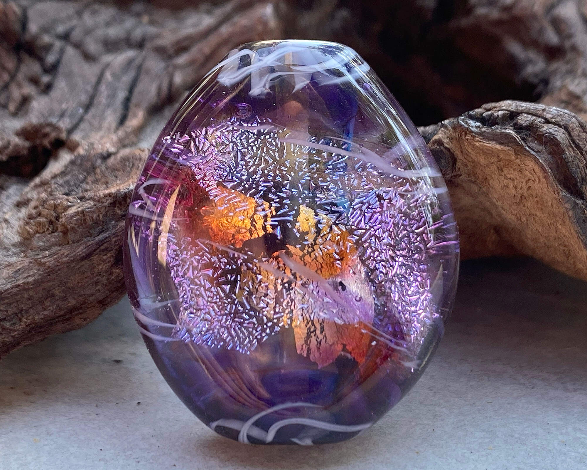 Purple Dichroic Glass Lampwork Bead - Handmade Focal Bead for Jewelry Making, DIY Crafts, Necklace & Bracelet Designs - Perfect for Artisan Creations and Unique Gift Ideas
