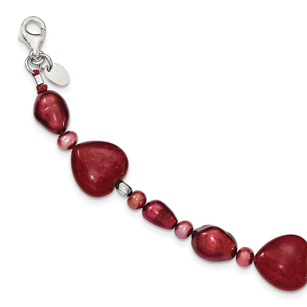 Elegant Sterling Silver Red Jade Heart & Freshwater Cultured Pearl Necklace | Perfect for Valentine's Day, Anniversary & Romantic Gifts