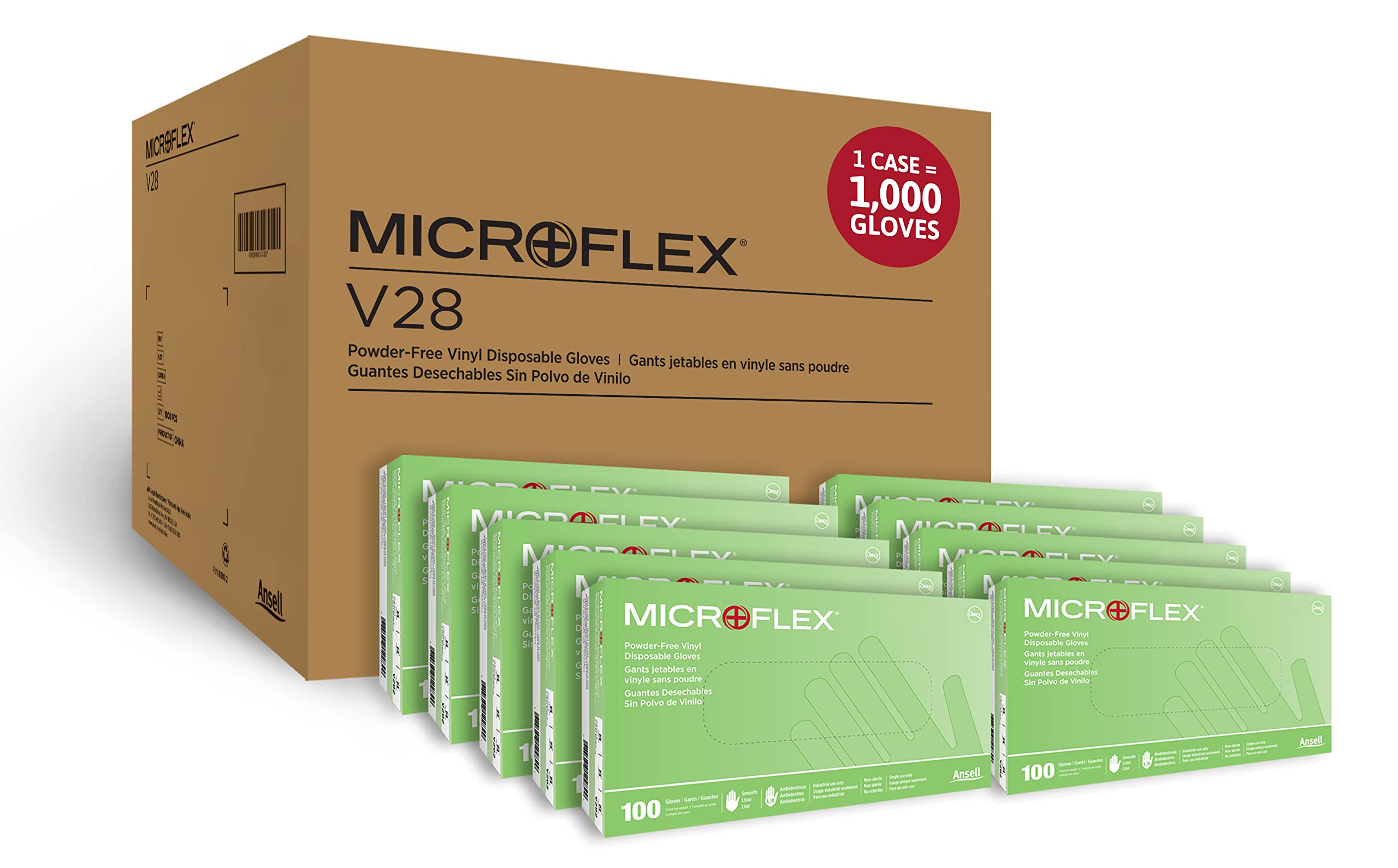 MICROFLEX V28 Powder-Free Disposable Vinyl Gloves - Food Safe, Latex-Free for Food Handling, Light Cleaning & Kitchen Use (300 Count) - Smooth Surface for Comfort & Dexterity