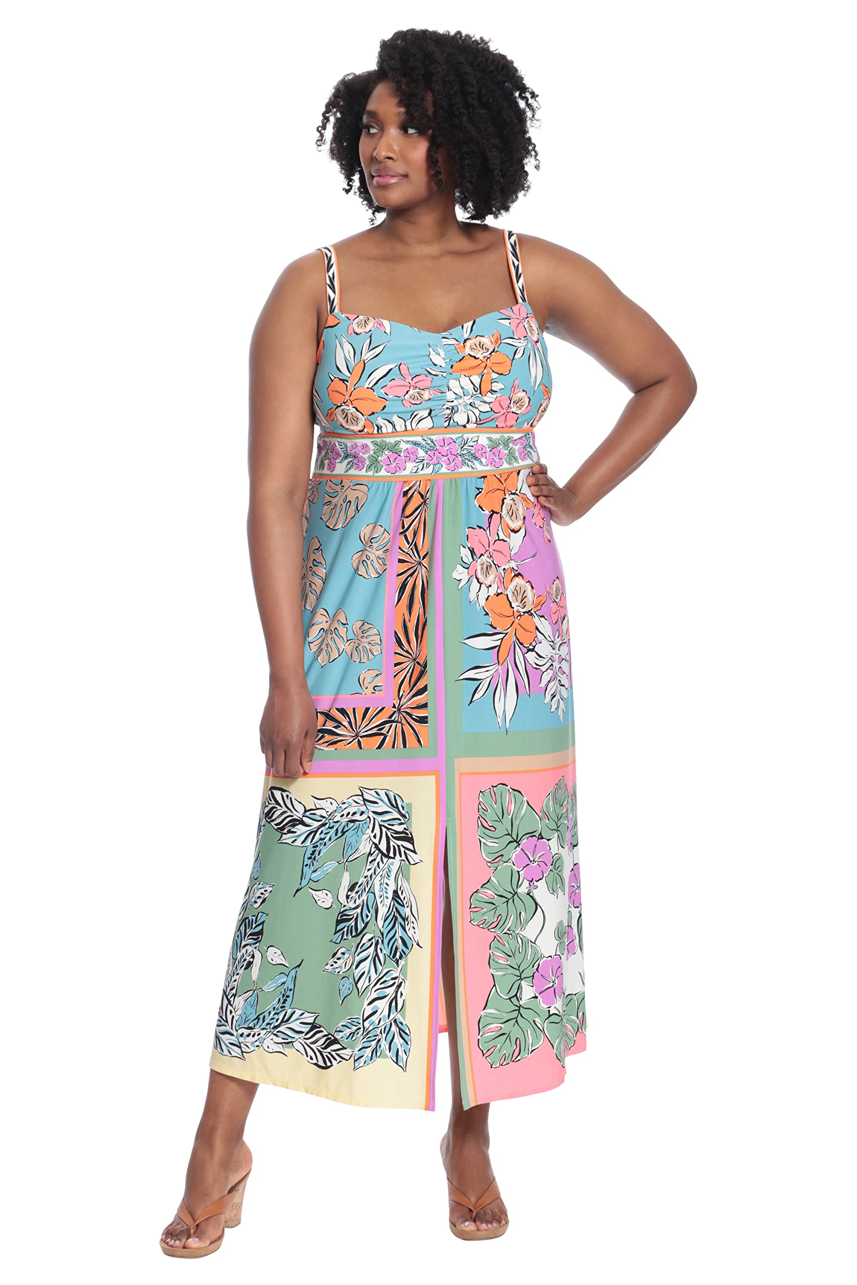 London Times Floral Maxi Dress for Women with Slit - Perfect for Summer & Beach