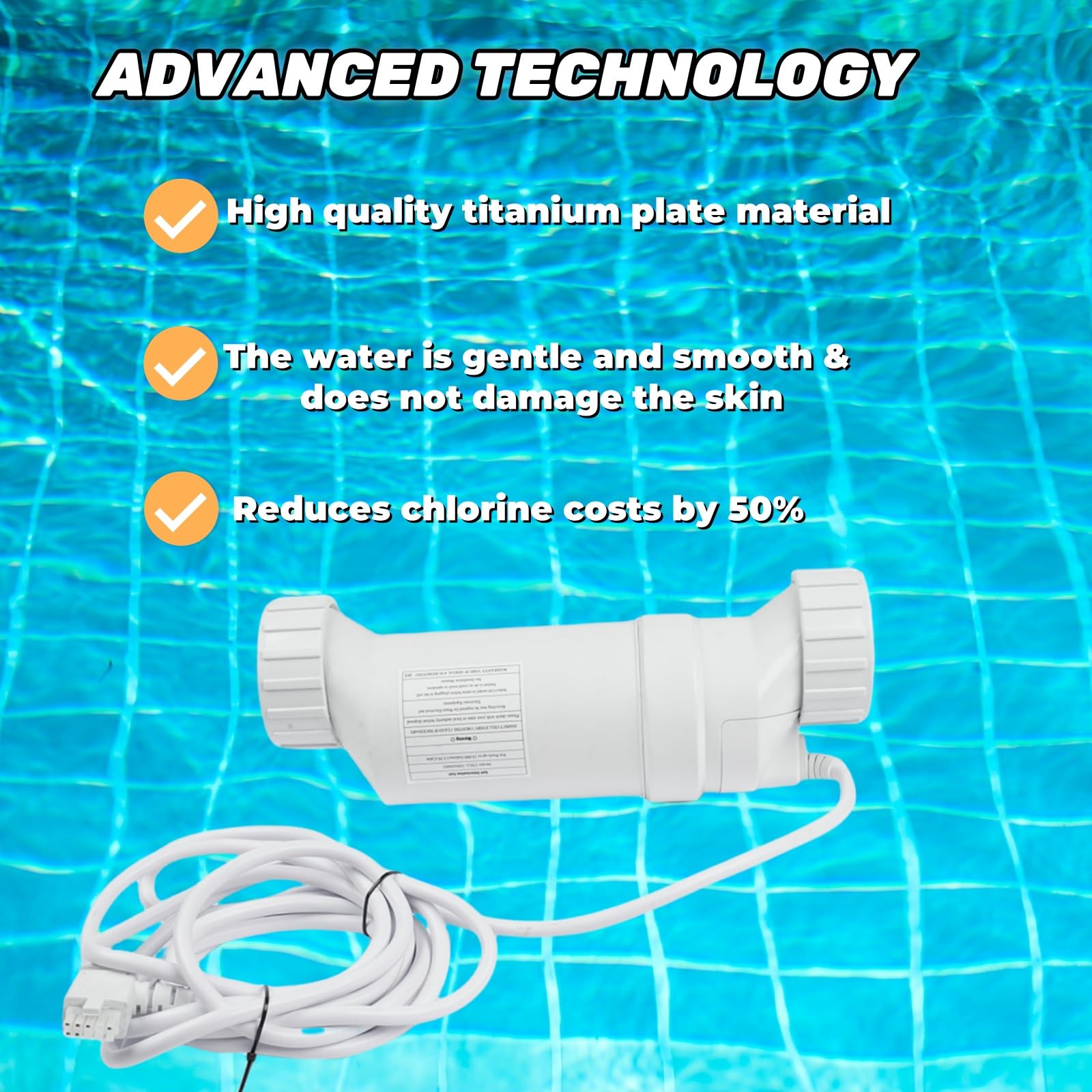 W3T-Cell-3 Salt Chlorinator System for In-Ground Pools | 15,000 Gallon Saltwater Generator with 15ft Cable | Compatible with Hayward T3 Mixizap | Perfect for Backyard Swimming Pool Maintenance & Water Sanitation