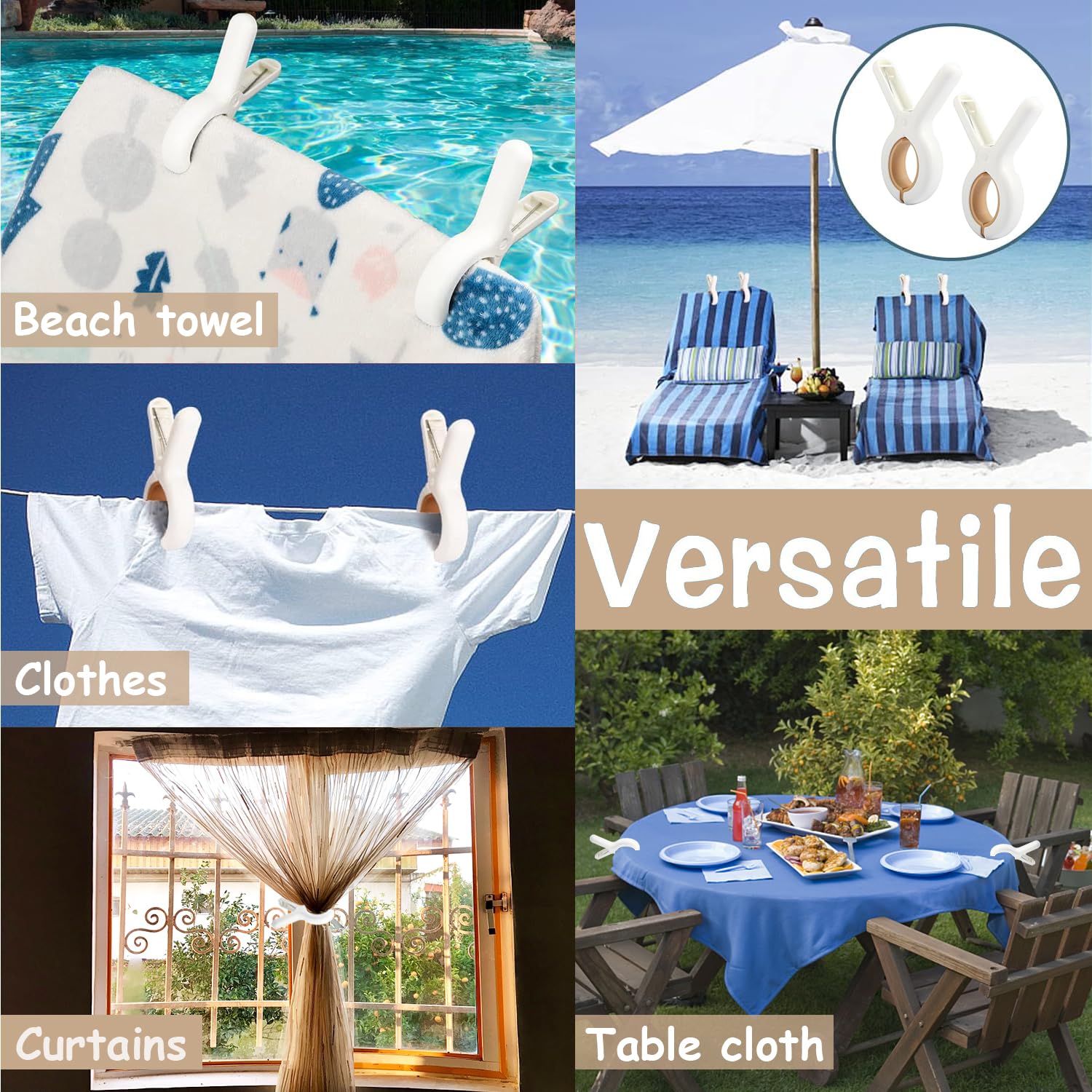 JR 12 Pack Jumbo Windproof Beach Towel Clips - Heavy Duty Plastic Towel Holders for Pool, Boat, Cruise & Lounge Chairs - Secure Blankets, Clothes & Quilts - Perfect for Beach, Travel & Outdoor Activities