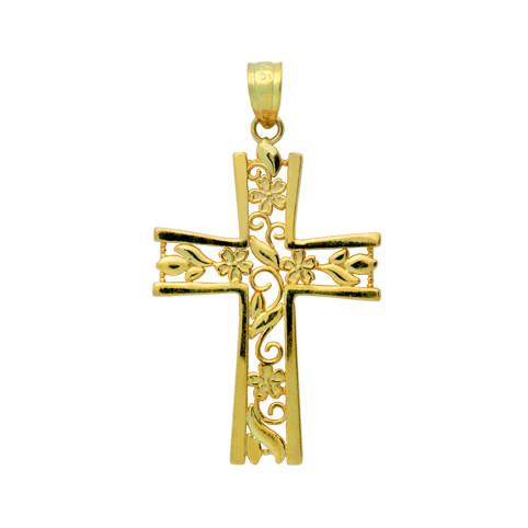 Gold Plated Sterling Silver Floral Cross Pendant Necklace for Women - Elegant Religious Jewelry Gift for Christmas, Baptism & Everyday Wear