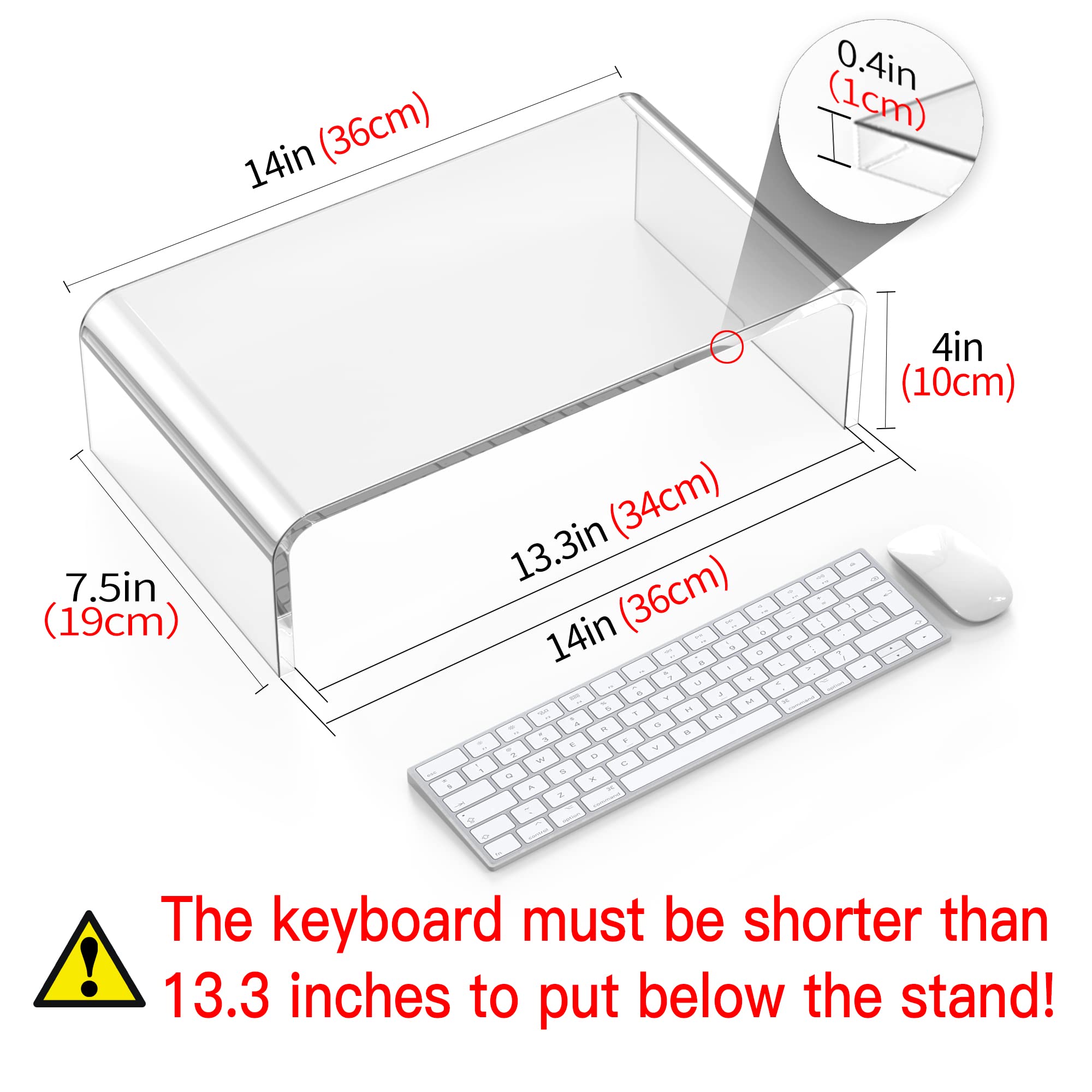 Clear Acrylic Monitor Stand Riser & Laptop Stand - White Aesthetic Desk Organizer for Computer, iMac & Office Accessories - Perfect for Home Office Setup & Workspace Decor