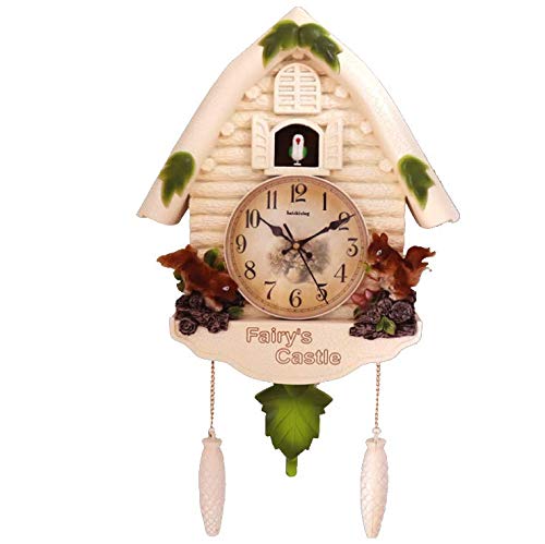 BENREN Cute Bird Cuckoo Wall Clock - Vintage Style Wooden Cuckoo Clock with Moving Bird for Living Room, Kids Room & Home Decor - Silent Non-Ticking Alarm Clock in White - Perfect for Nursery, Bedroom & Office Decor