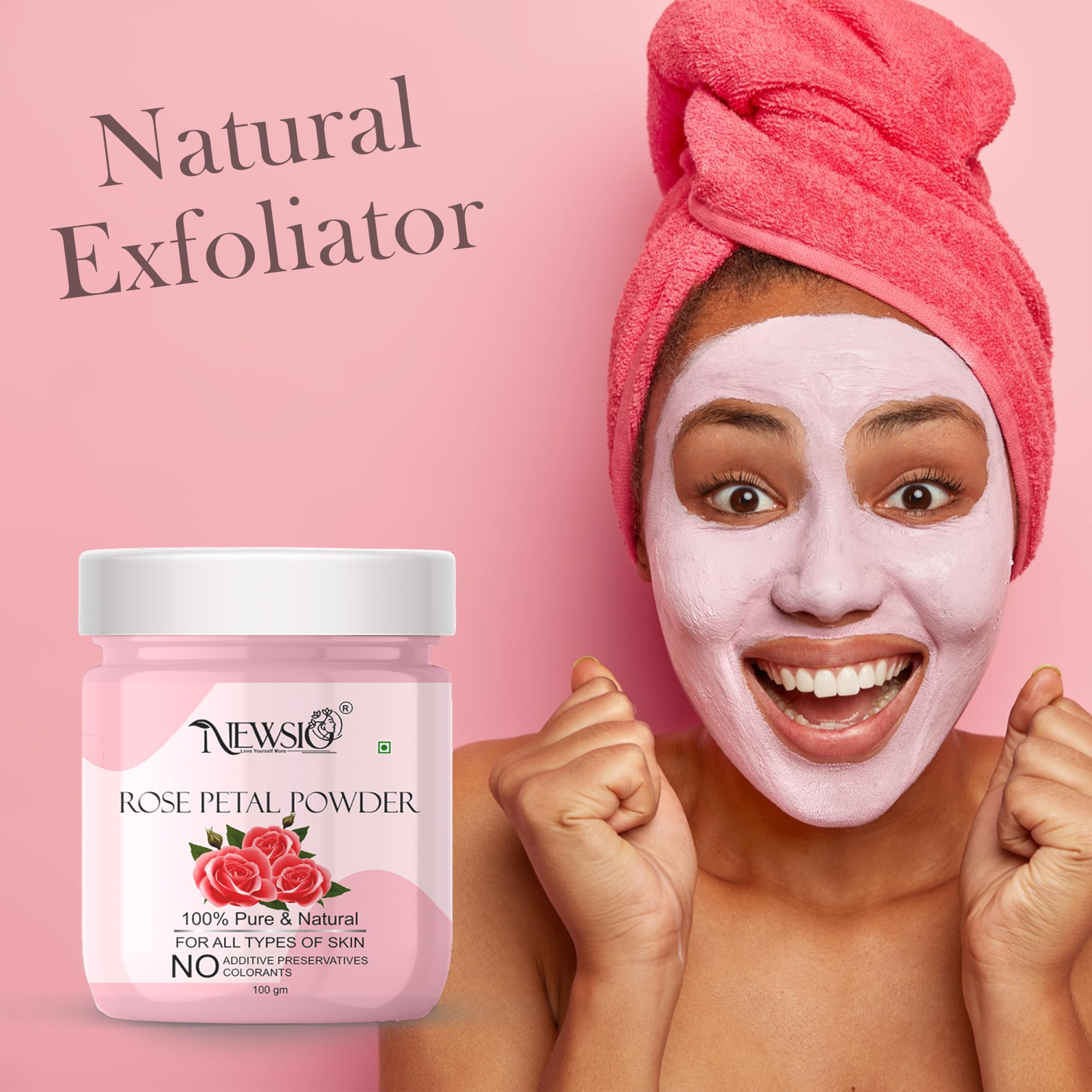 Newsio Pure Rose Petals Powder - 100gm Face Mask for Glowing Skin | Deep Cleansing, Acne Treatment & Brightening | Natural Skincare for Soft, Pinkish Complexion | Perfect for Daily Facial Routine & Spa Treatments