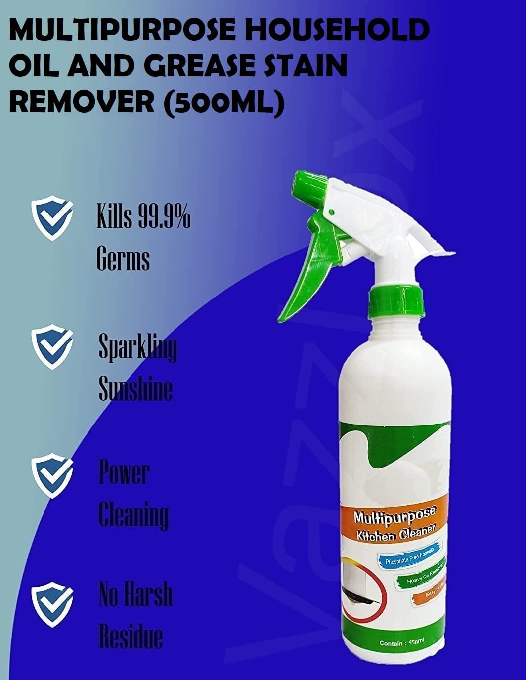 VazzLox Non-Toxic Kitchen Degreaser Spray - Powerful Oil & Grease Remover for Stoves, Grills, Chimneys & Exhaust Fans | Non-Flammable Magic Cleaner (450ml) | Perfect for Deep Cleaning Gas Stoves, BBQ Grills & Range Hoods