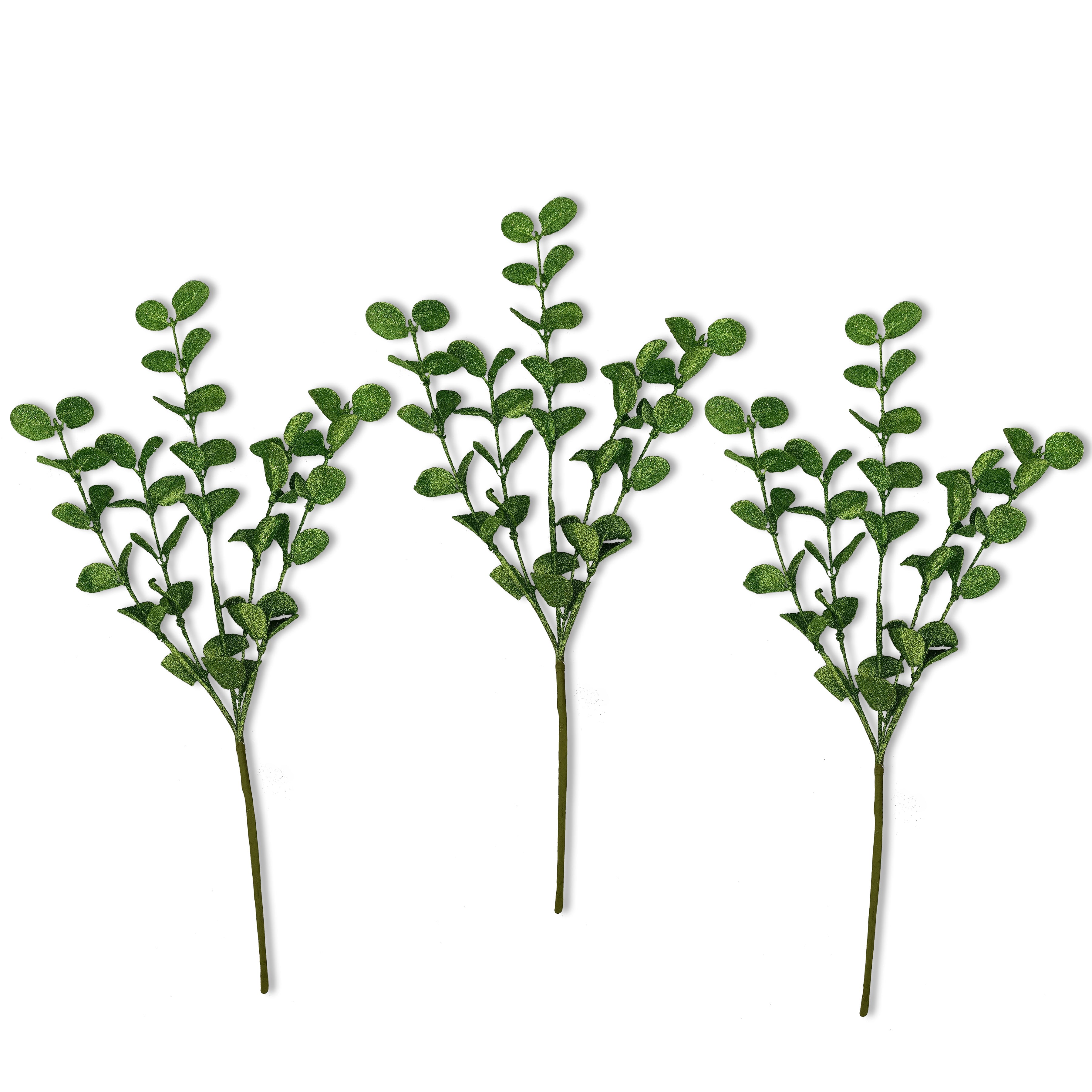 3 Pack Lime Green Glitter Leaf Spray Picks - Floral Arrangement Decor for Weddings, Parties & DIY Crafts