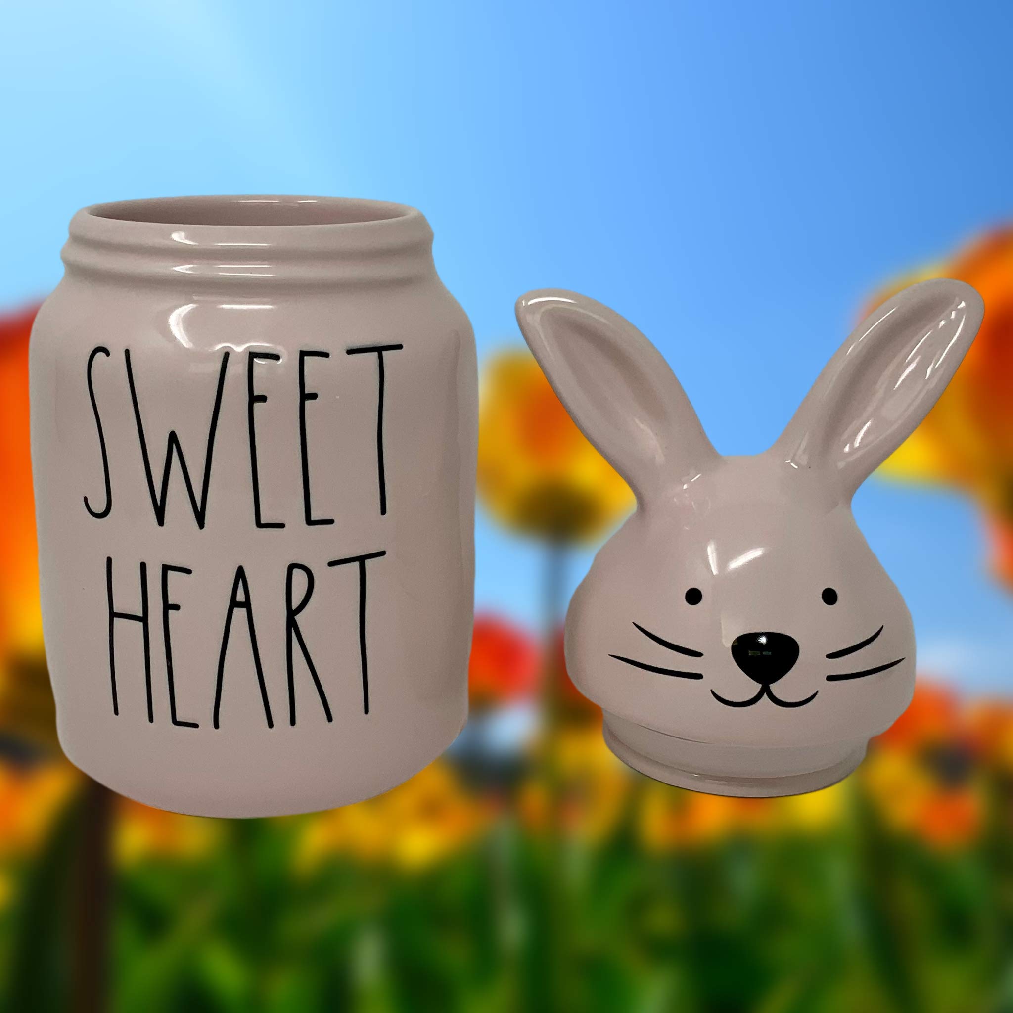 RAE DUNN Magenta Pink Sweet Heart Easter & Valentine's Day Cookie Candy Jar with Bunny Face Lid - Artisan Collection for Kitchen Decor | Perfect for Holiday Treats, Gift Giving & Rae Dunn Collectors