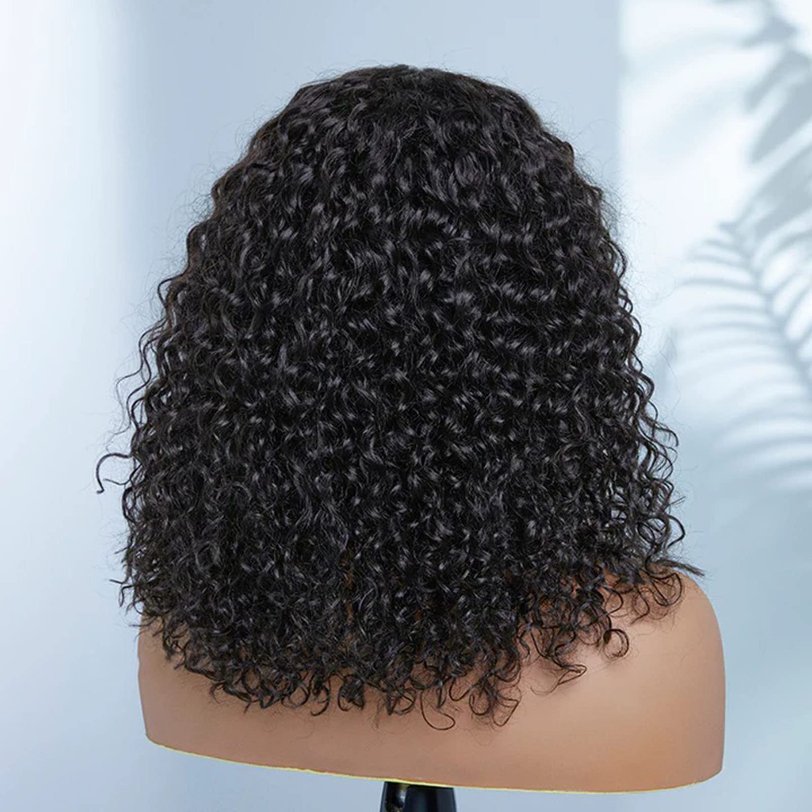 200 Density Brazilian Remy Human Hair Wig with Bangs & Scalp Top - Short Curly Machine Made Wig for Women (14 Inch, Natural Color) | Perfect for Daily Wear, Cosplay & Special Occasions