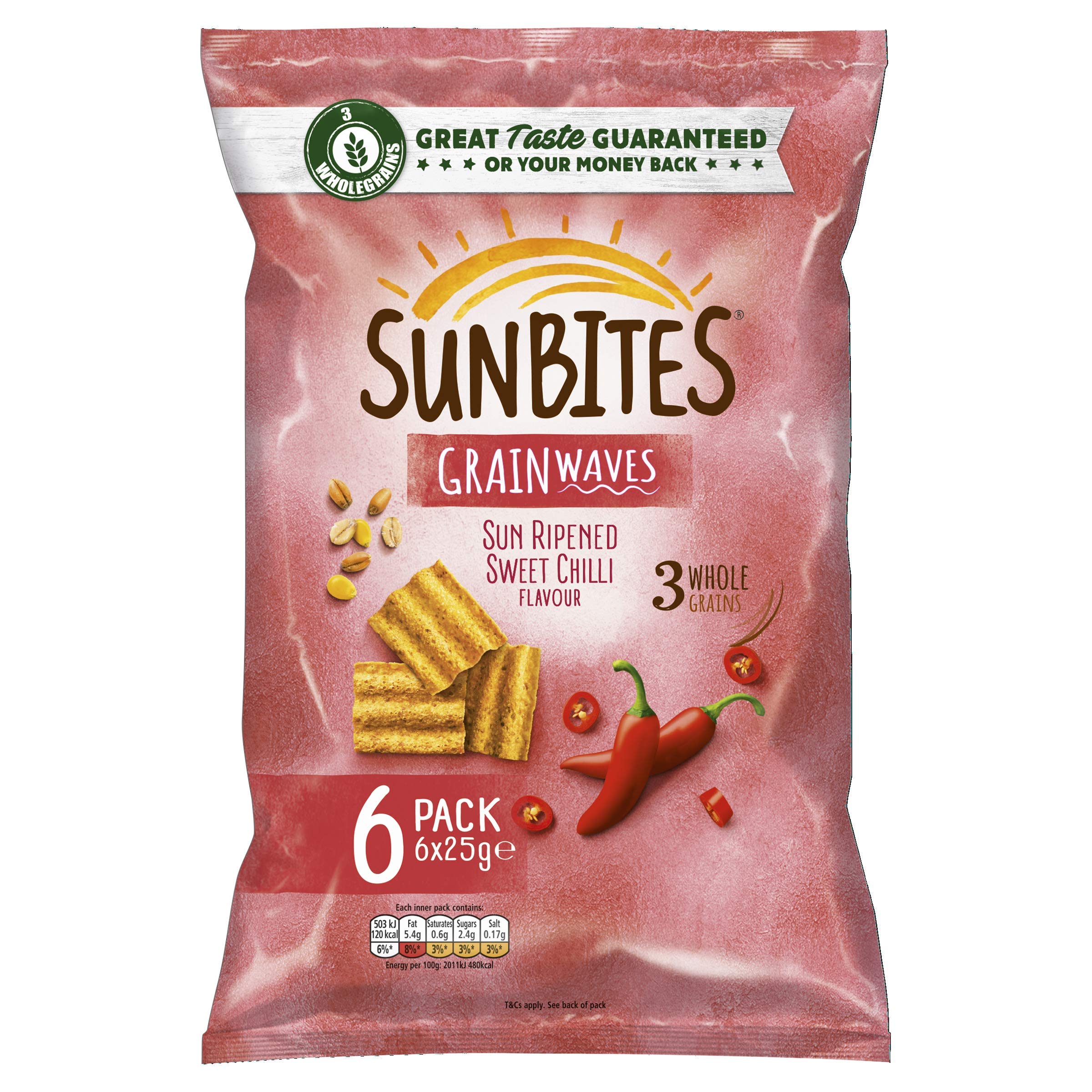 Walkers Sunbites Sweet Chilli Flavor Multigrain Snacks - Pack of 6 (25g Each) - Healthy On-The-Go Snack for Work, School & Outdoor Activities